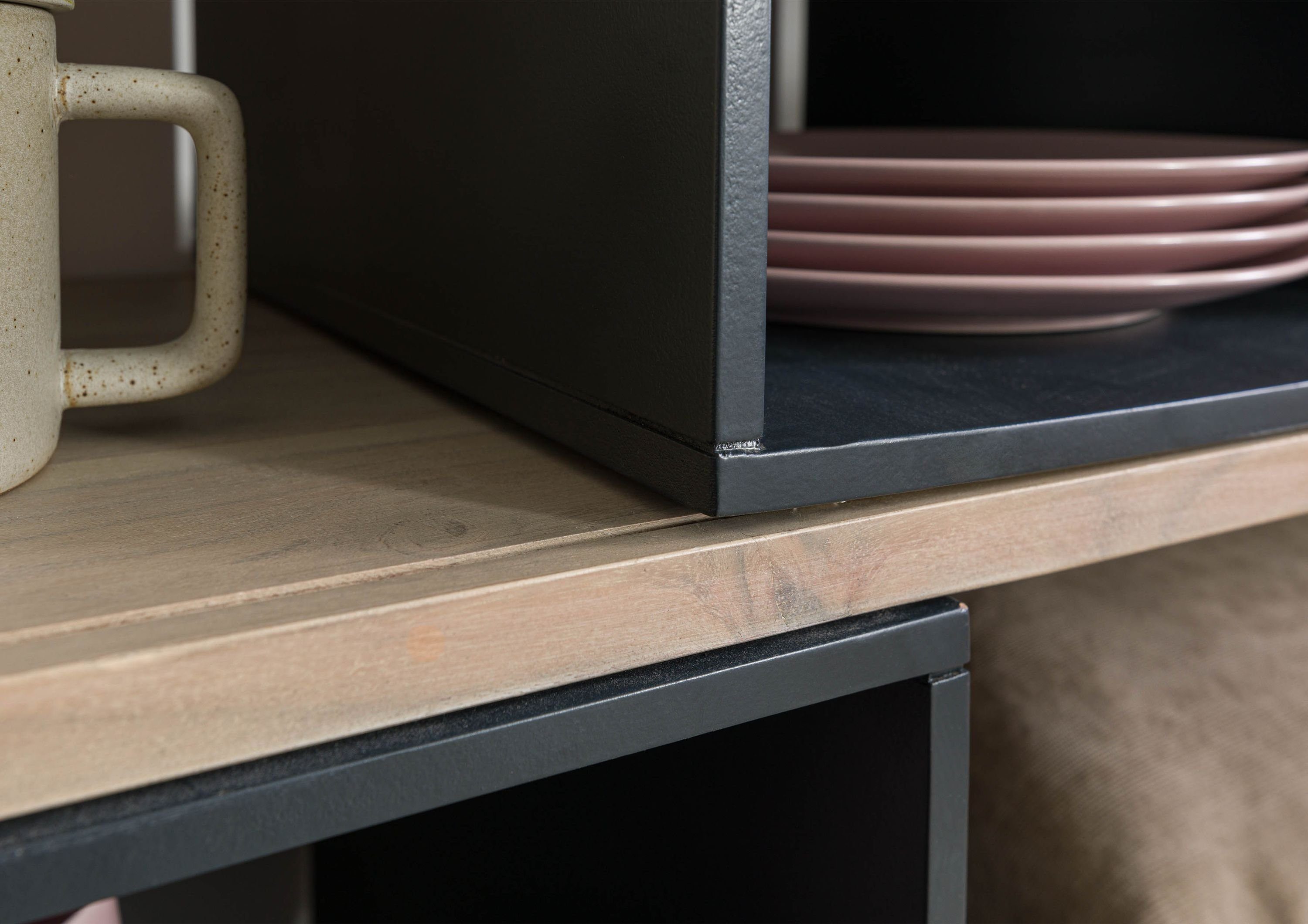 Massivmoebel24 Bücherregal, 1-tlg., Regal Akazie 111x40x193 grau-weiß geölt CHICAGO #11