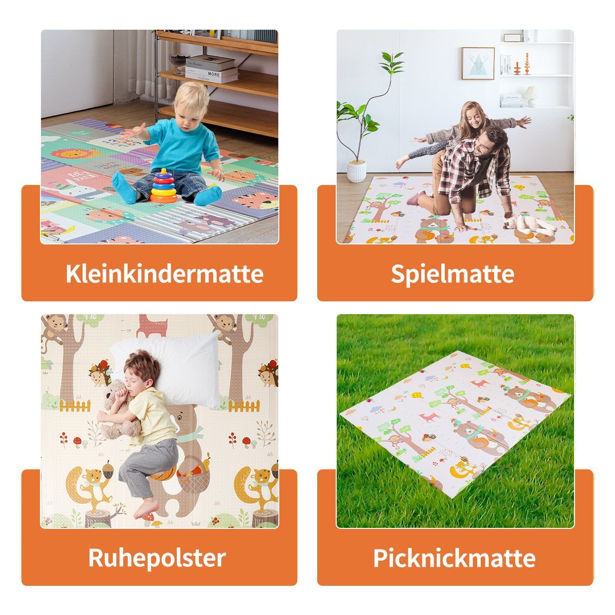 FOXSPORT Spielmatte faltbar Baby Spielmatte (Kinderteppich 180 x 200 x 1 cm, Babyspielbogen), wasserdicht Krabbelmatte doppelseitig, BPA frei & sicher für kleinkind