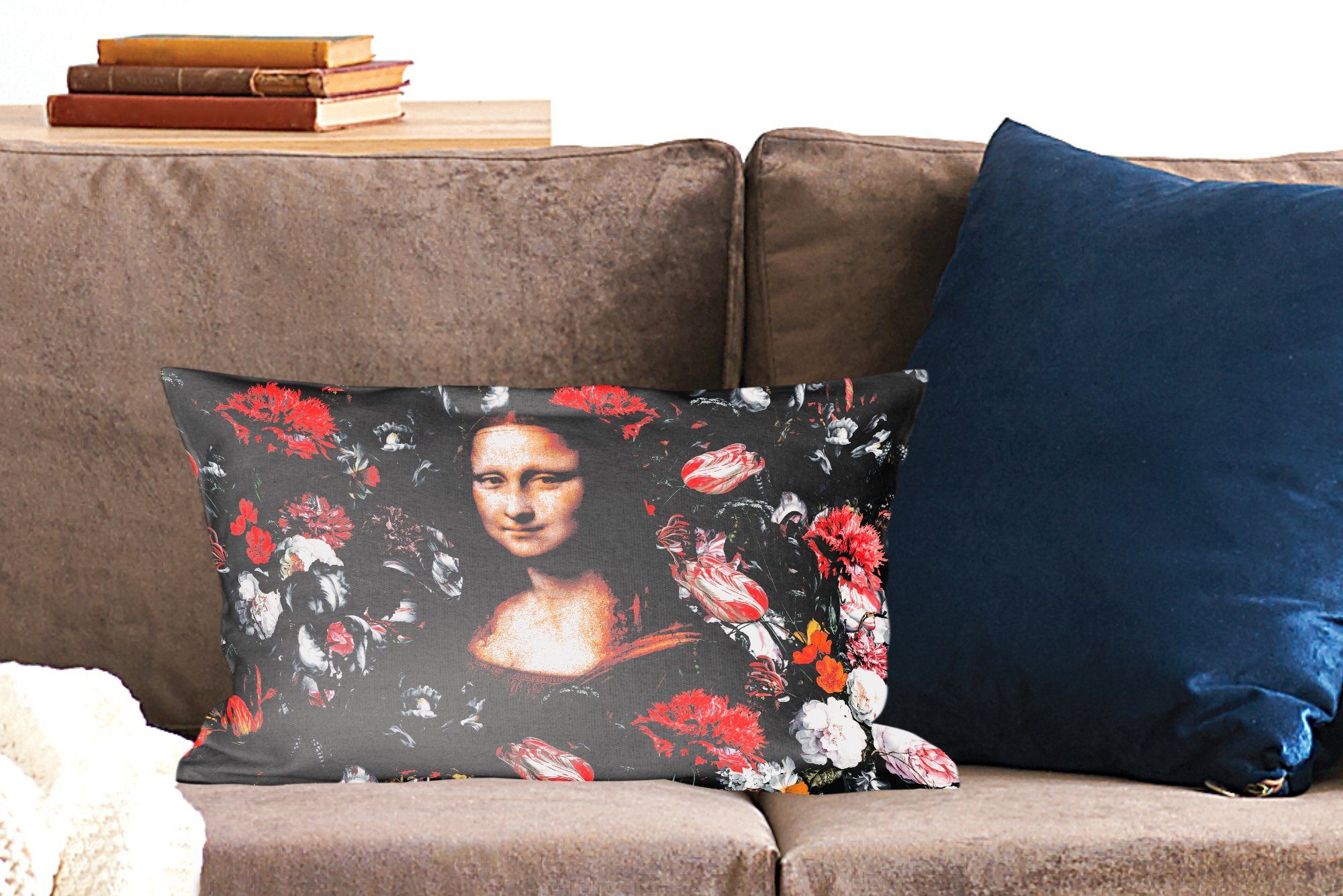 Dekokissen Mona Da - Dekoration, mit Zierkissen, Schlafzimmer - Füllung, Gemälde, - Dekokissen Lisa MuchoWow Vinci Wohzimmer Blumen