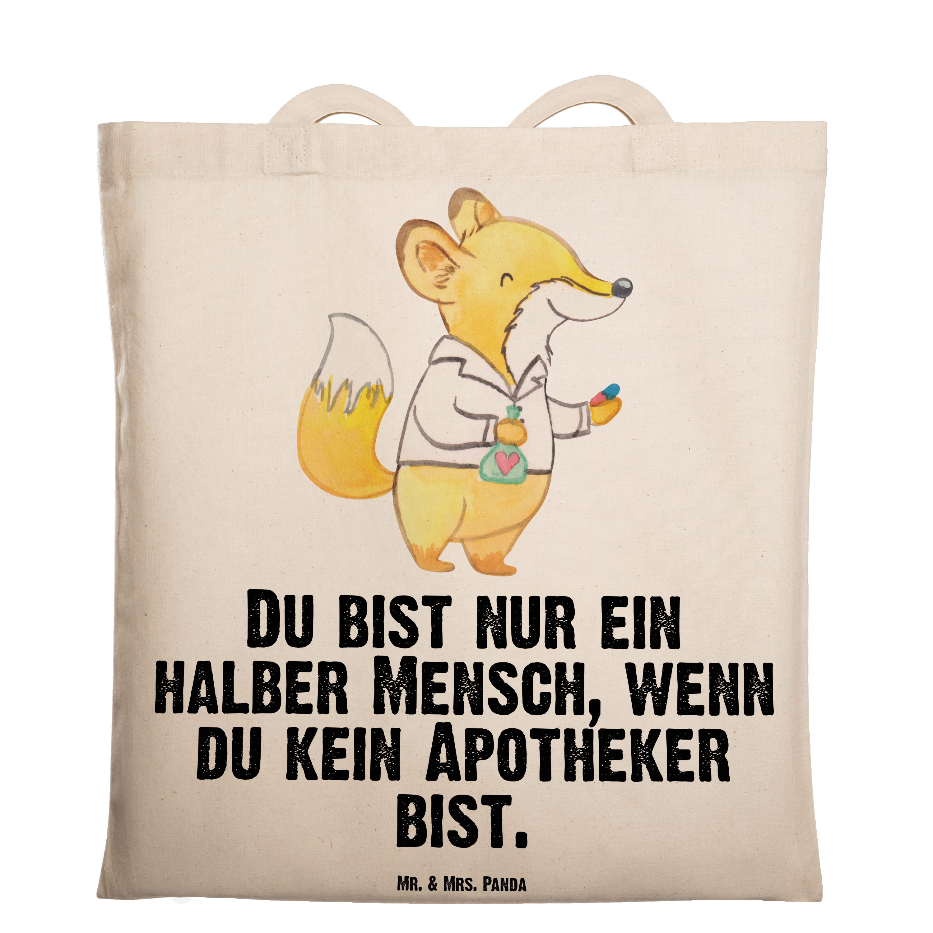 Mr. & Mrs. Panda Tragetasche Apotheker mit Herz - Transparent - Geschenk, Arzt, Kollege, Staatsexa (1-tlg)