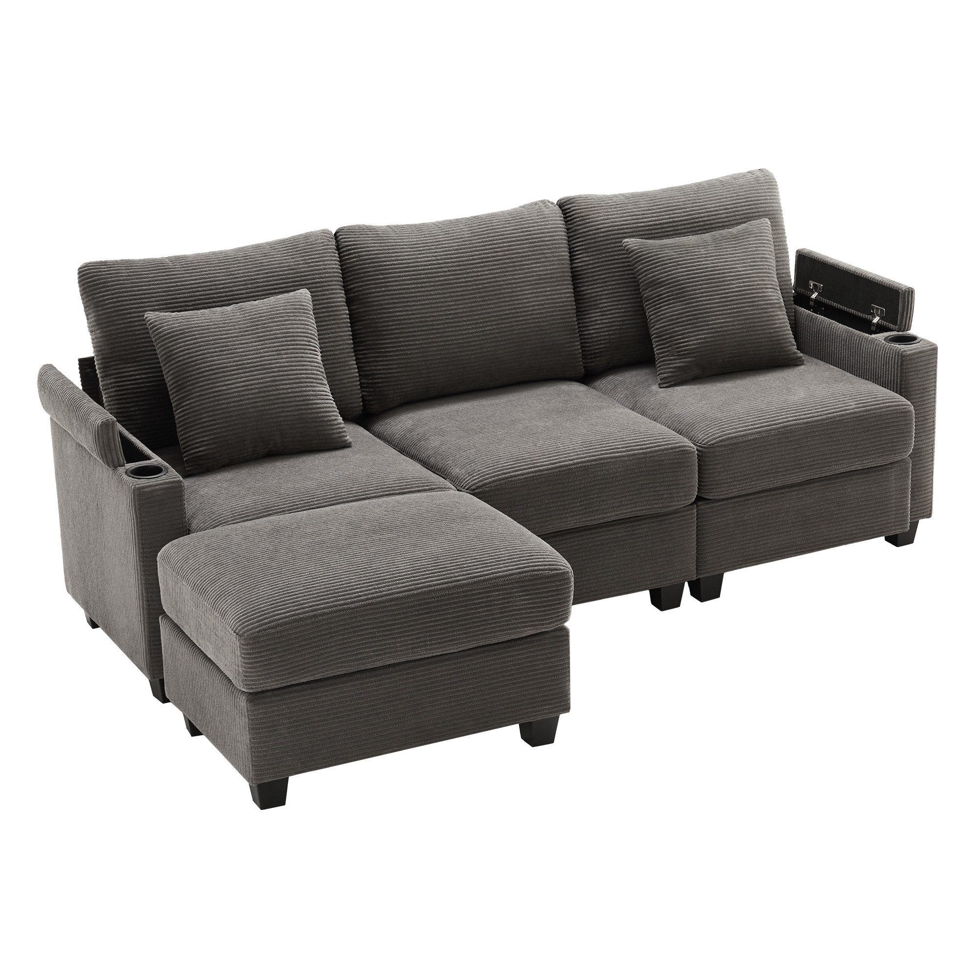 i@home Ecksofa L-förmiges Sofa, 3-Sitzer-Sofa, Beige/Grau, mit Getränkehalt günstig online kaufen