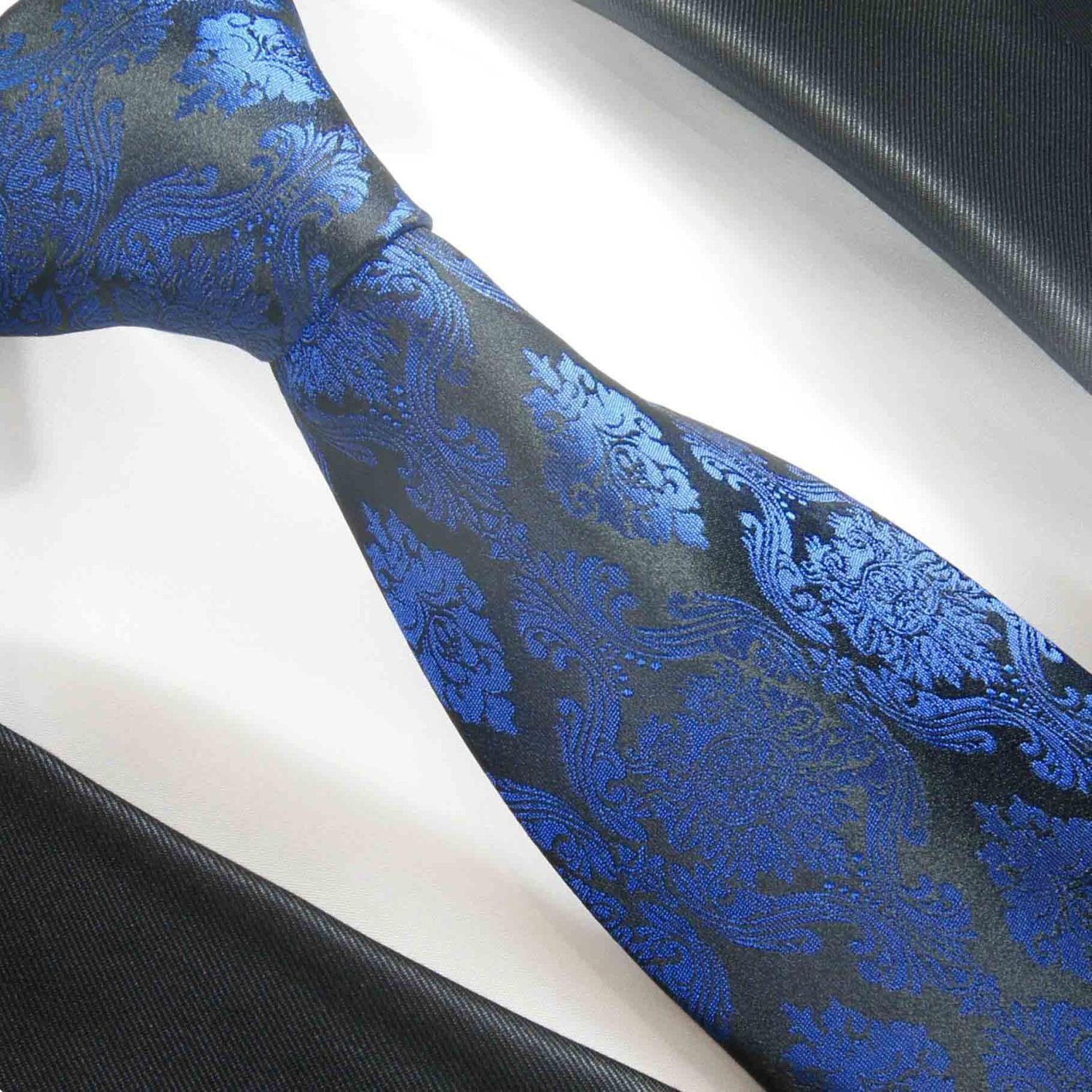 Paul Malone Herren blau (Set, Tuch Seide modern Seidenkrawatte mit (6cm), Krawatte Krawatte mit barock 100% schwarz 2-St., 649 Einstecktuch) Schmal