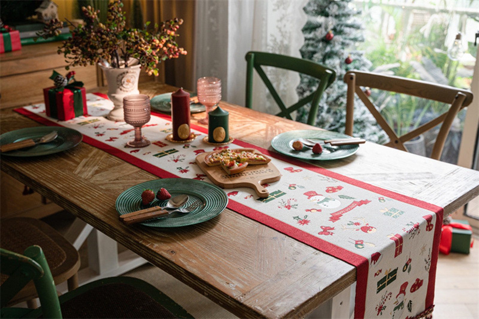 Jumpeak Tischläufer tischläufer weihnachten,tischläufer herbst, Festliche Elemente,Randfransen,Verschiedene Größen und Muster