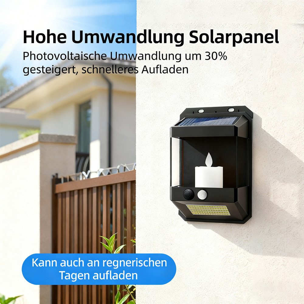 Toomoke Außen-Wandleuchte Solar Wandleuchte Solarlampen für Außen mit Bewegungsmelder, LED fest integriert, Warmweiß, Solar Wandleuchte Licht- und Bewegungssensor mit Flammeneffekt-Optik