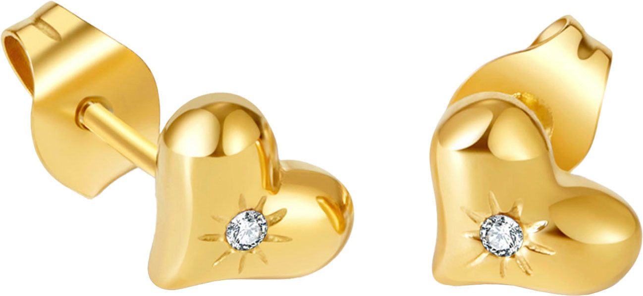 Firetti Paar Ohrstecker Schmuck Geschenk Edelstahl Ohrschmuck Ohrringe Herz, mit Zirkonia (synth)