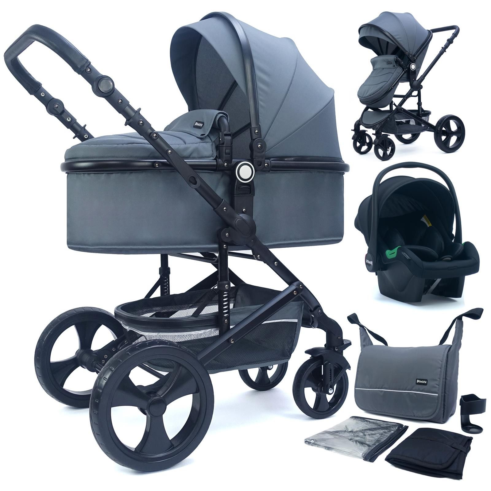 Pixini Kombi-Kinderwagen Pixini Kalani Kinderwagen 3in1 Set, Sicherheitsbügel