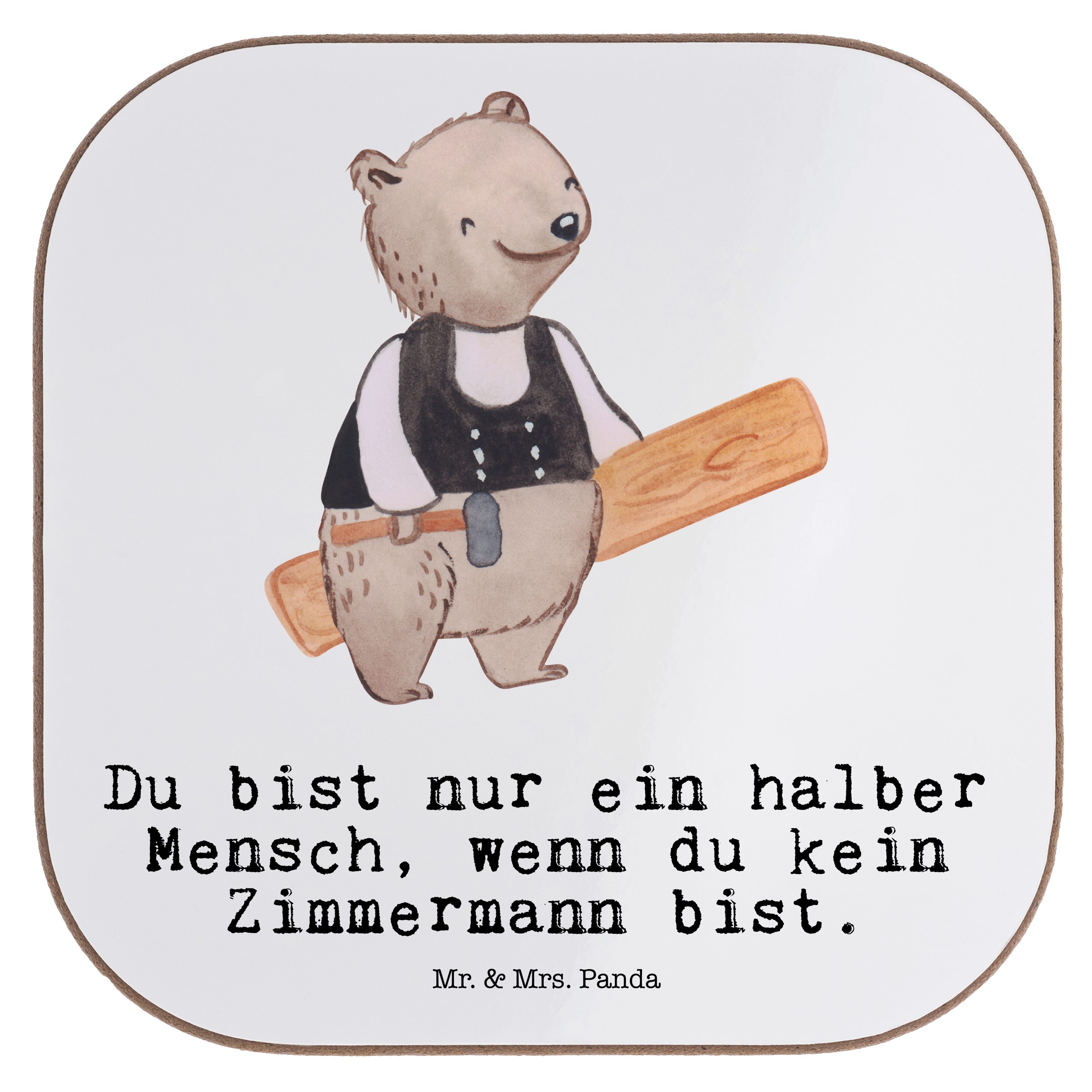 Mr. & Bierdeckel, Jubiläum, Zimmermann Abschied, - Geschenk, mit Mrs. Herz - Weiß 1-tlg. Panda Getränkeuntersetzer