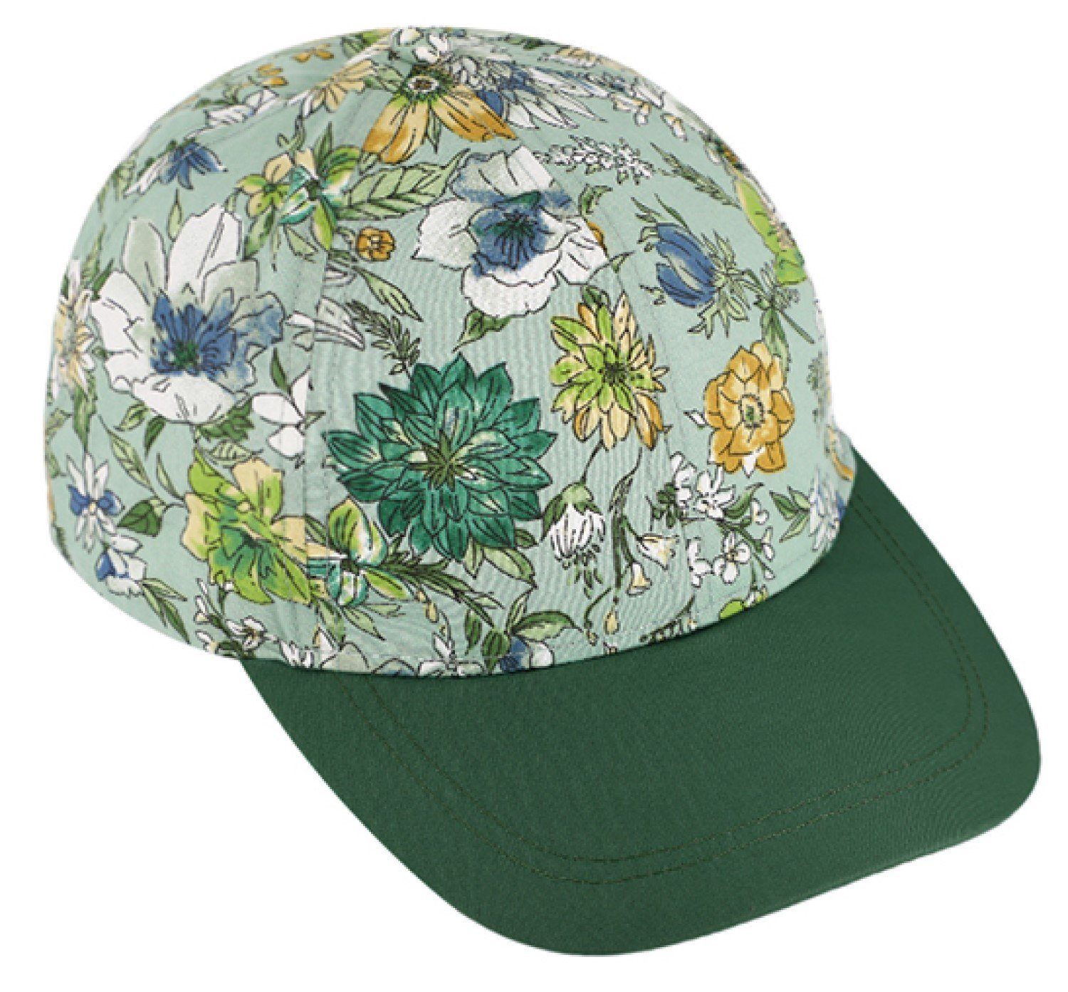 Breiter Baseball Cap Kappe mit Blumenmuster 100% Baumwolle 703-Hellgrün