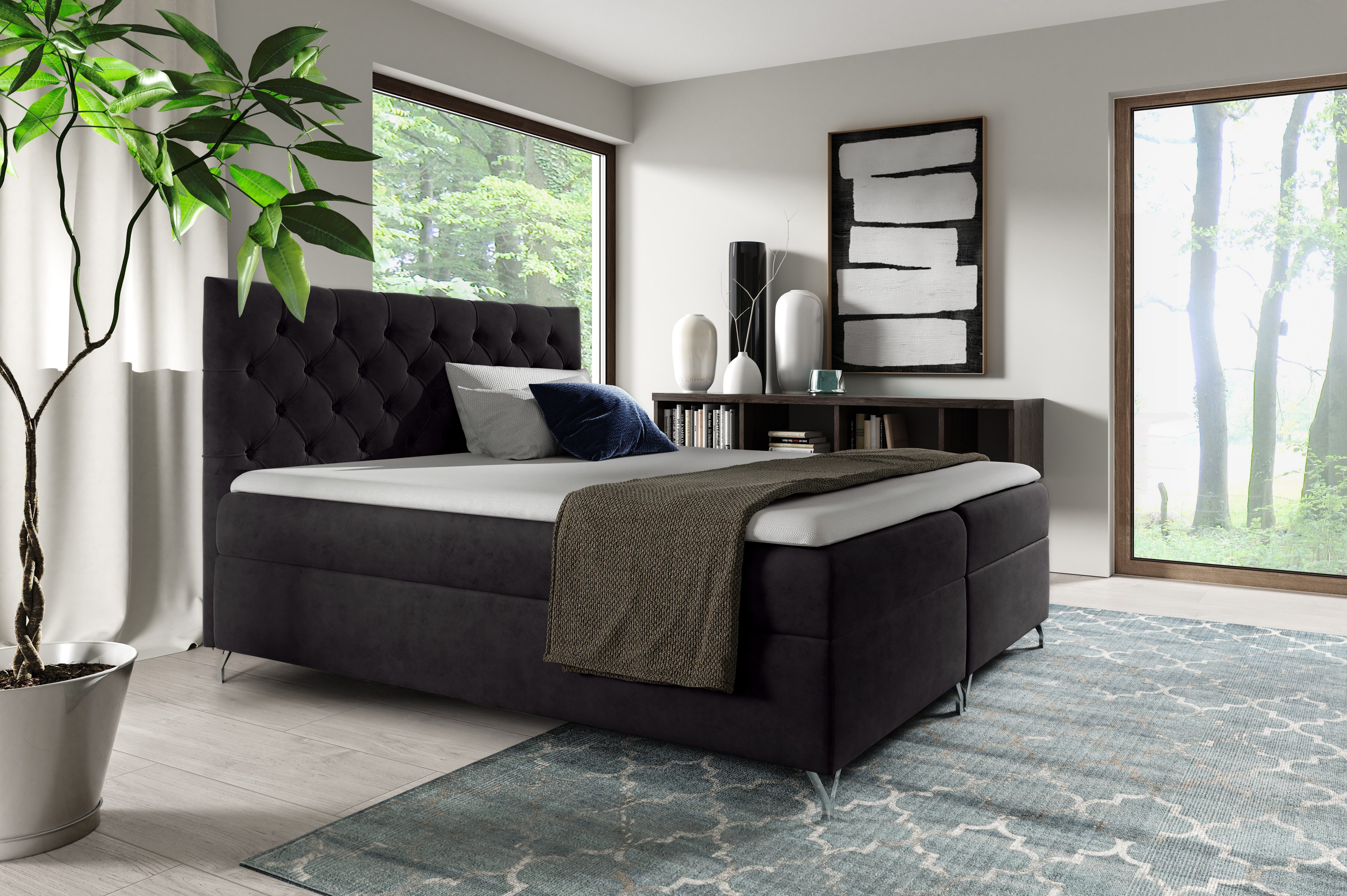MF Design Boxspringbett Boxspringbett GULIETTE mit Bettkasten und Federautomatik, Vorhanden