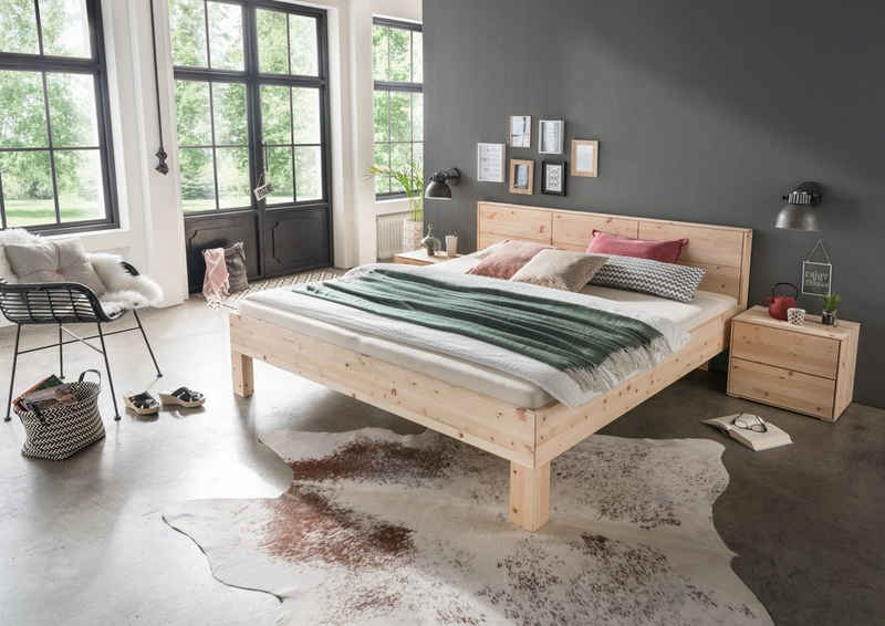 Natur24 Einzelbett Bett Mercur III Zirbe unbehandelt 140x200cm mit Kopfteil Einzelbett