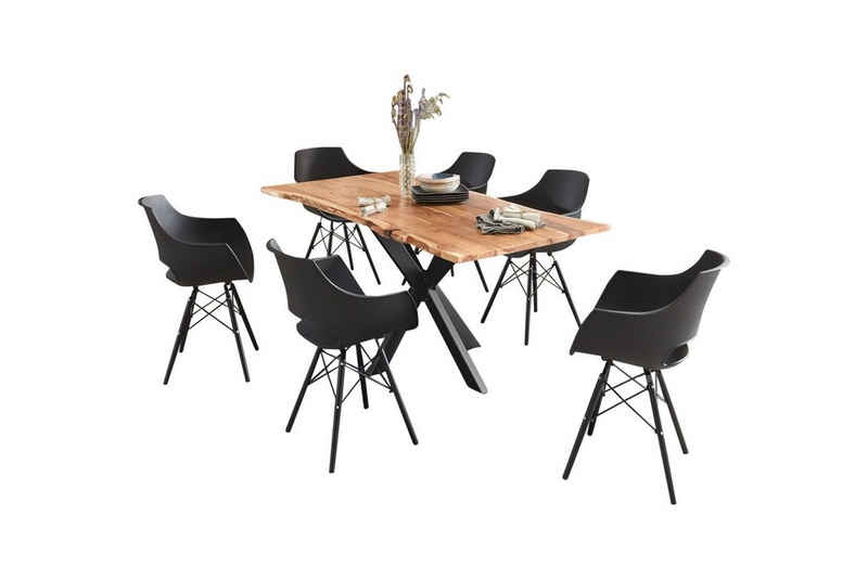 SAM® Essgruppe Harbor, mit Baumkante, Akazienholz, Spider-Gestell & 6x Stuhl