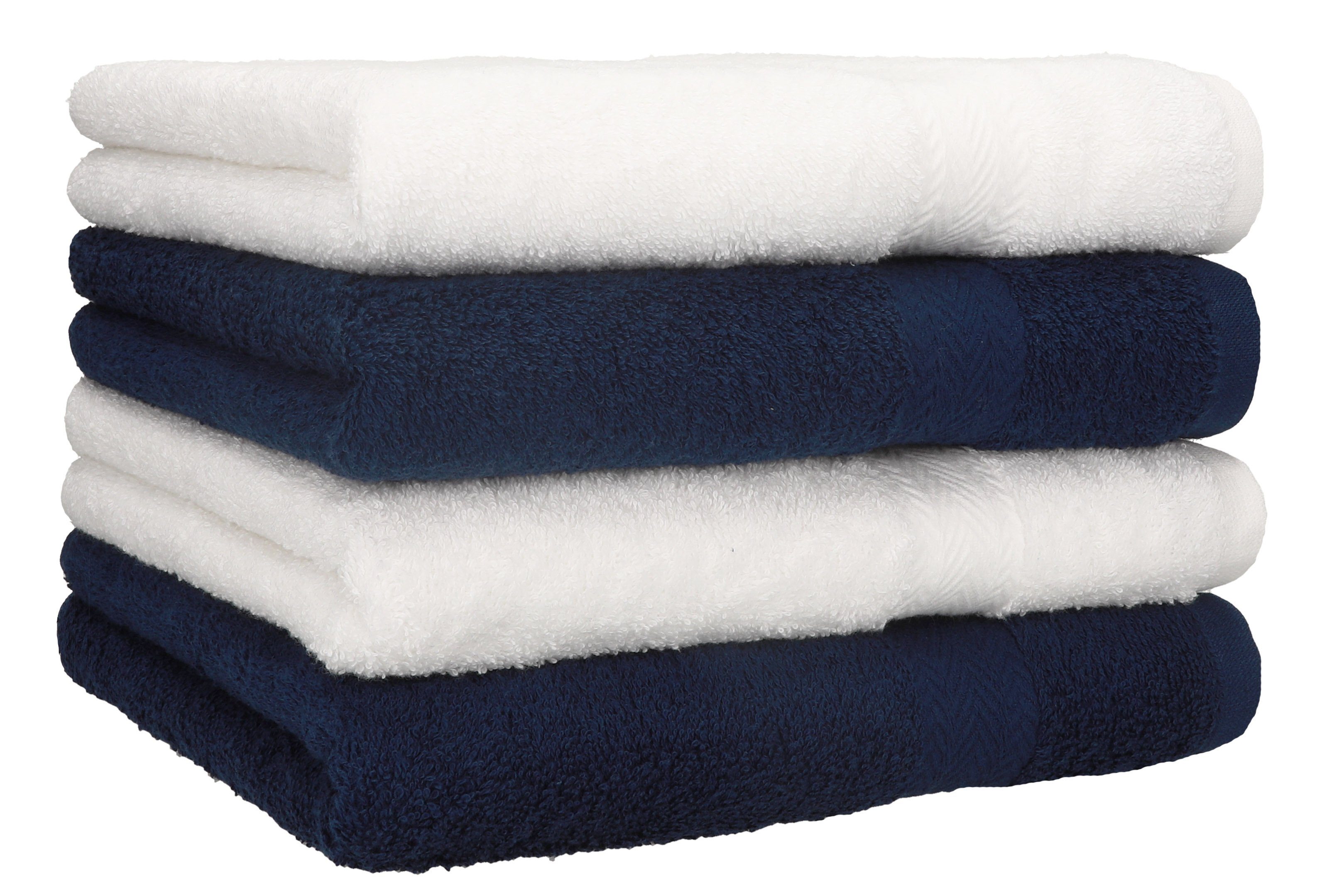 Betz Handtücher 4 Stück Handtücher Premium 4 Handtücher Farbe weiß und dunkelblau, 100% Baumwolle