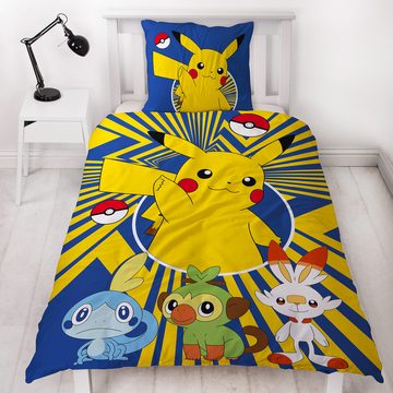 Kinderbettwäsche Pokémon Pikatchu Go Bettwäsche Renforcé / Linon, BERONAGE, 100% Baumwolle, 2 teilig, 135x200 + 80x80 cm