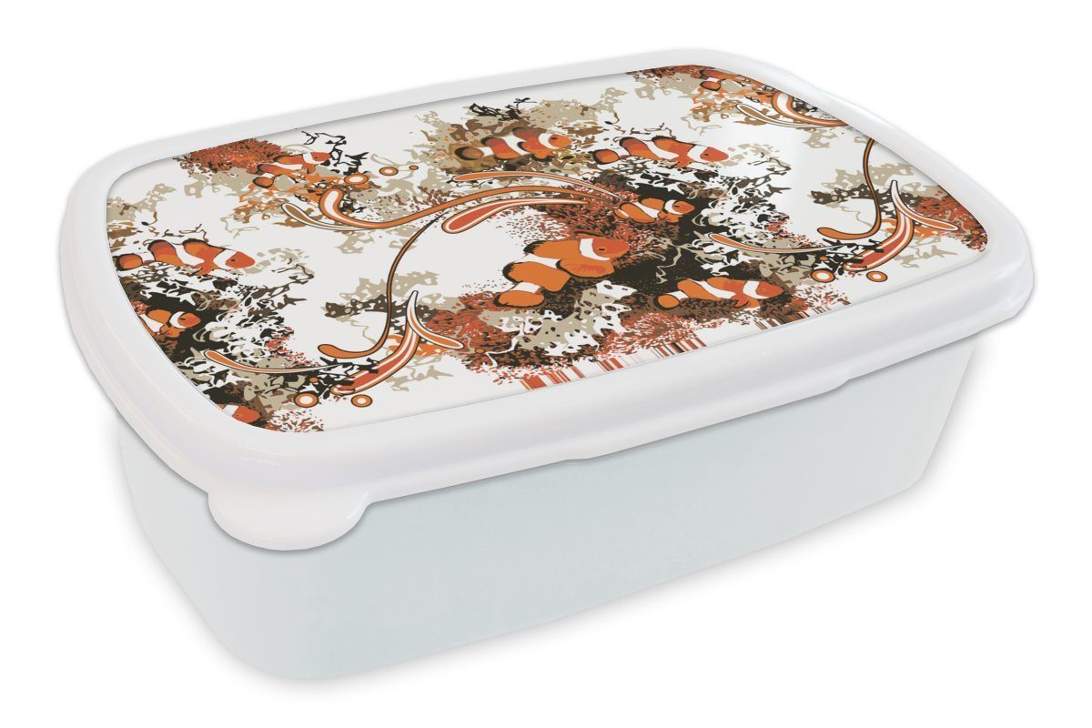 MuchoWow Lunchbox Öffentlich - Fisch - Koralle - Muster, Kunststoff, (2-tlg), Brotbox für Kinder und Erwachsene, Brotdose, für Jungs und Mädchen weiß