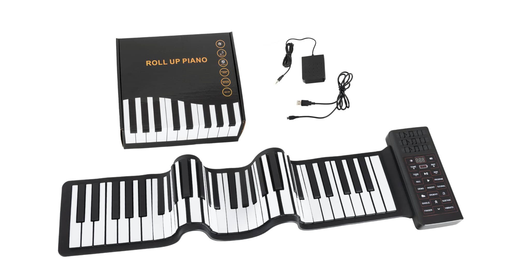 Spielzeug-Musikinstrument Rollpiano mit 61 Tasten - Zusammenrollbar Mit Li-Ionen Akku