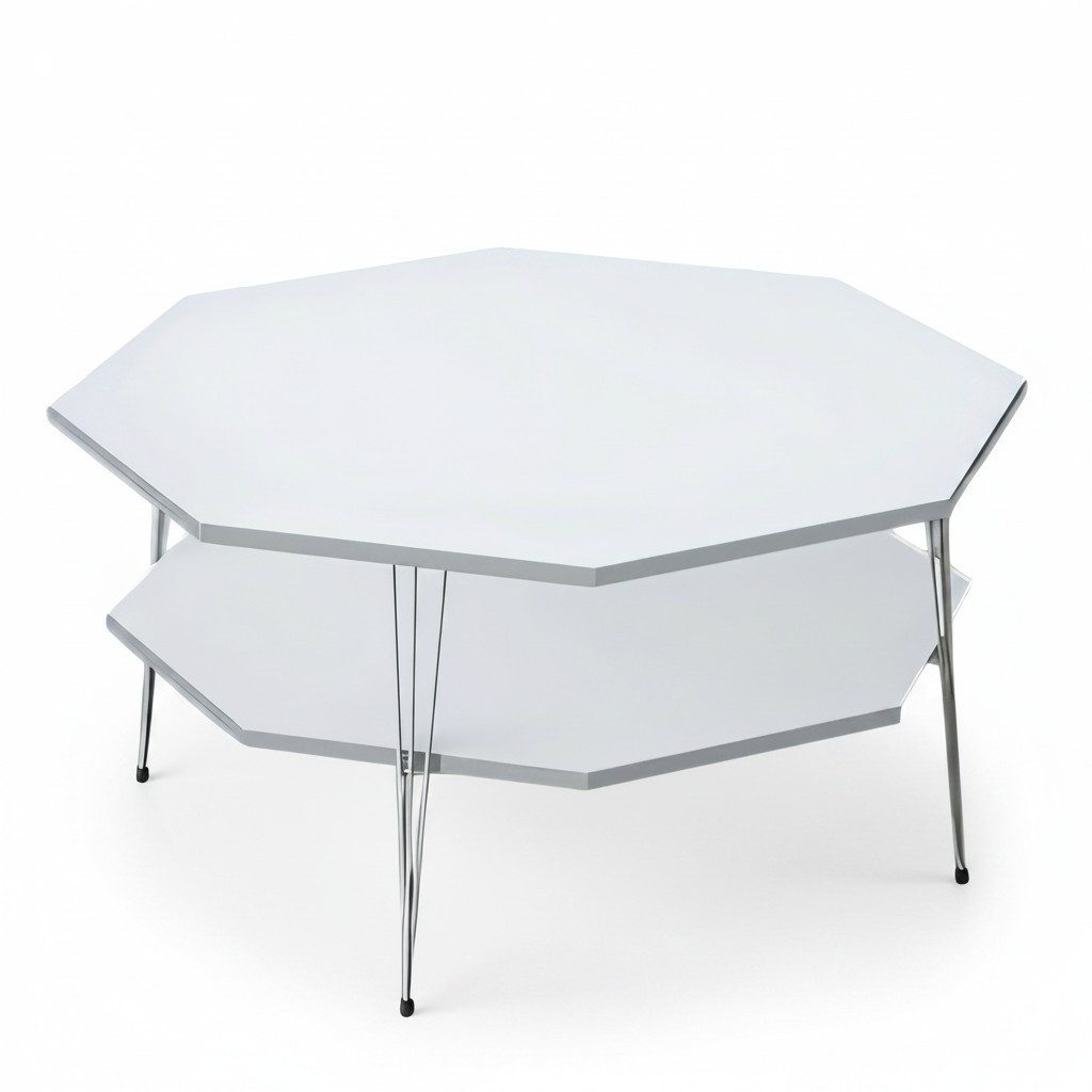 Xlmoebel Couchtisch Moderner achteckiger Tisch aus Holz mit Edelstahlrahmen in Weiß (Packung, Couchtisch), Made in Europa
