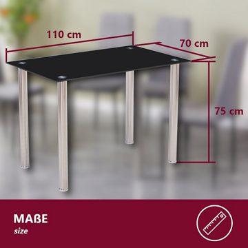 HOOZ Essgruppe fürs Esszimmer, Küche und Wohnzimmer Tischplatte 6 mm Sicherheitsglas, (Set, 5-tlg., Tisch mit 4 Stühlen), Tischplatte schwarz, Bezug Stühle grau