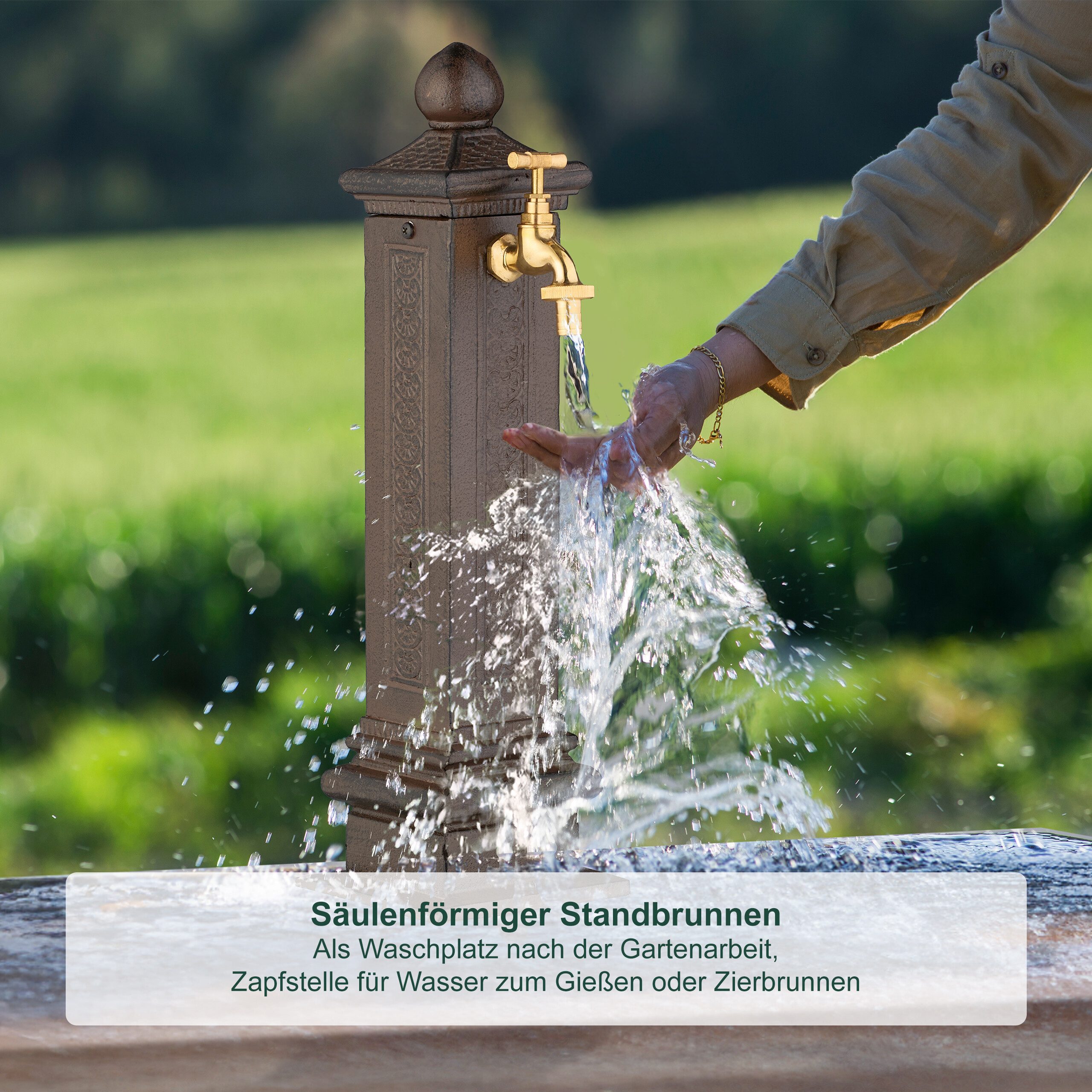 relaxdays Gartenbrunnen Standbrunnen antik 47 cm, 14 cm Breite, (1 tlg), braun – Bild 3 von 5