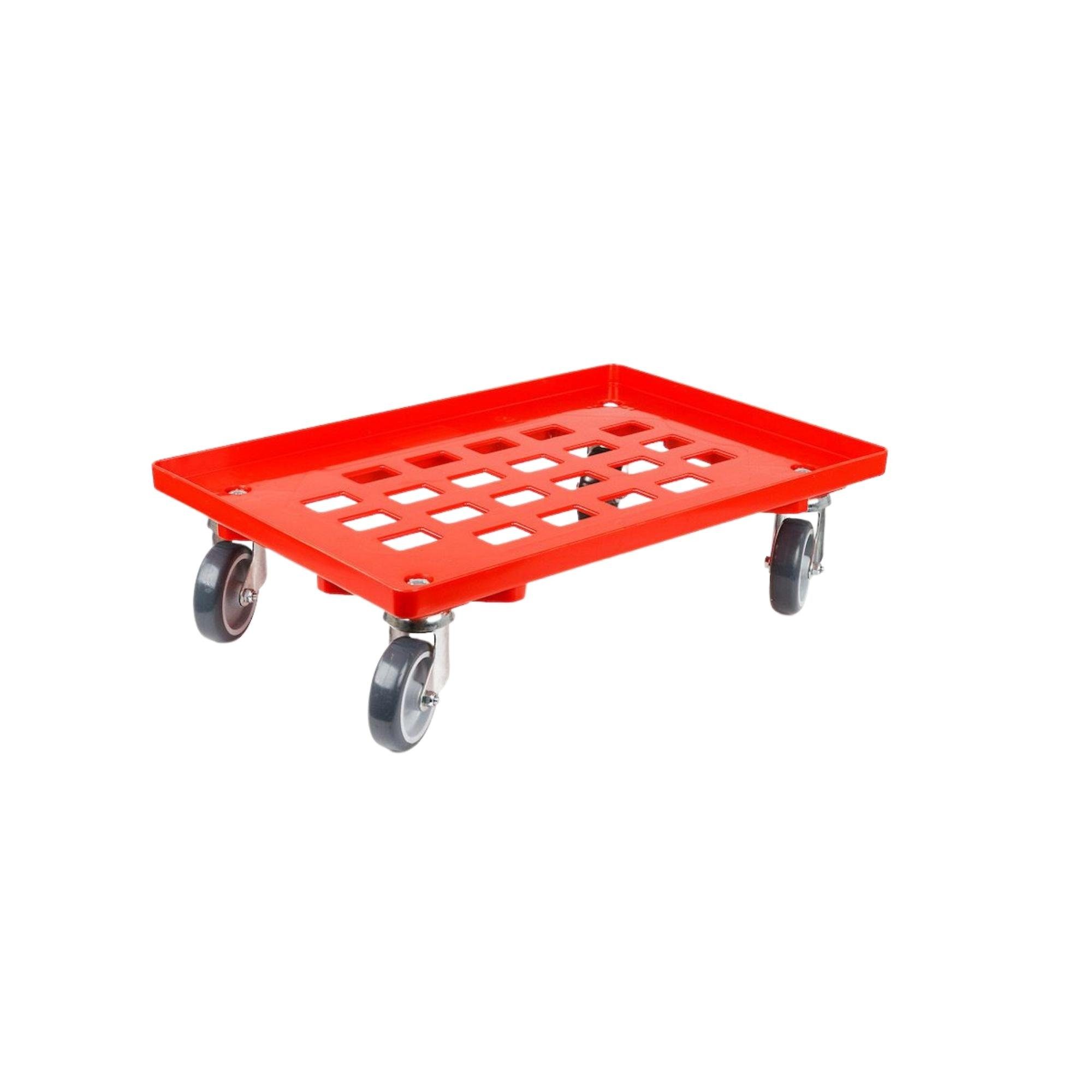 Transportroller Transportroller für Euroboxen 60x40cm, Rot, Gitter/Rasterdeck, 4 Räder