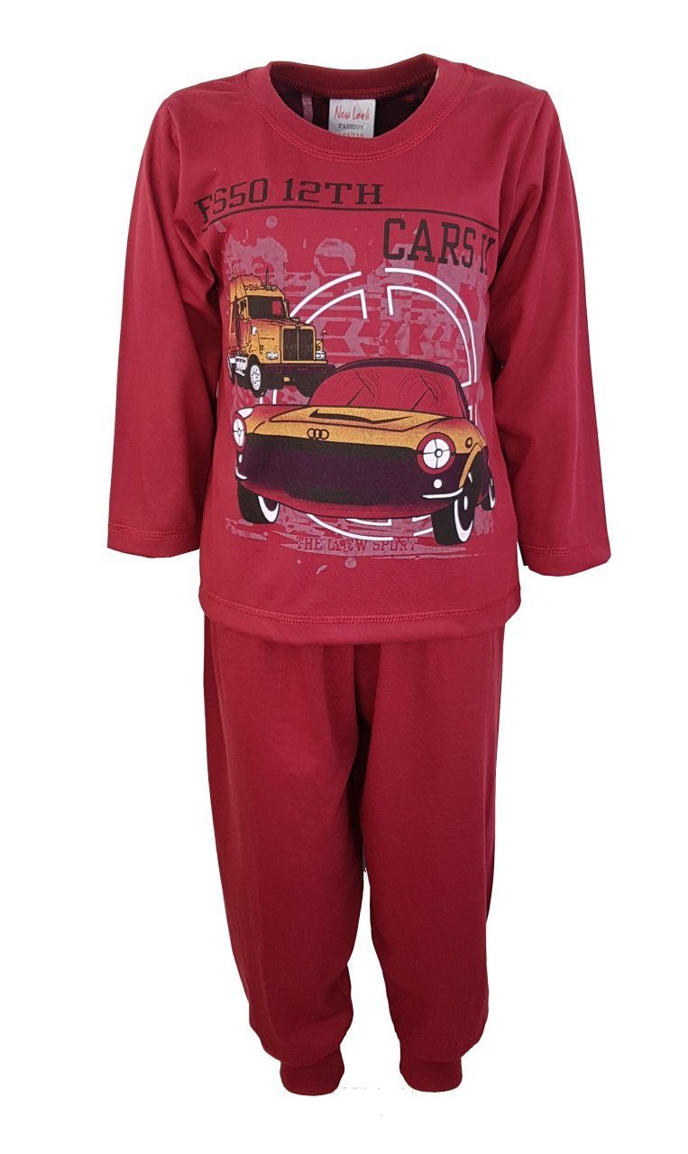Schlafanzug, Langer Jungen Fashion J200 Rot 2tlg. Schlafanzug Boy dunkel