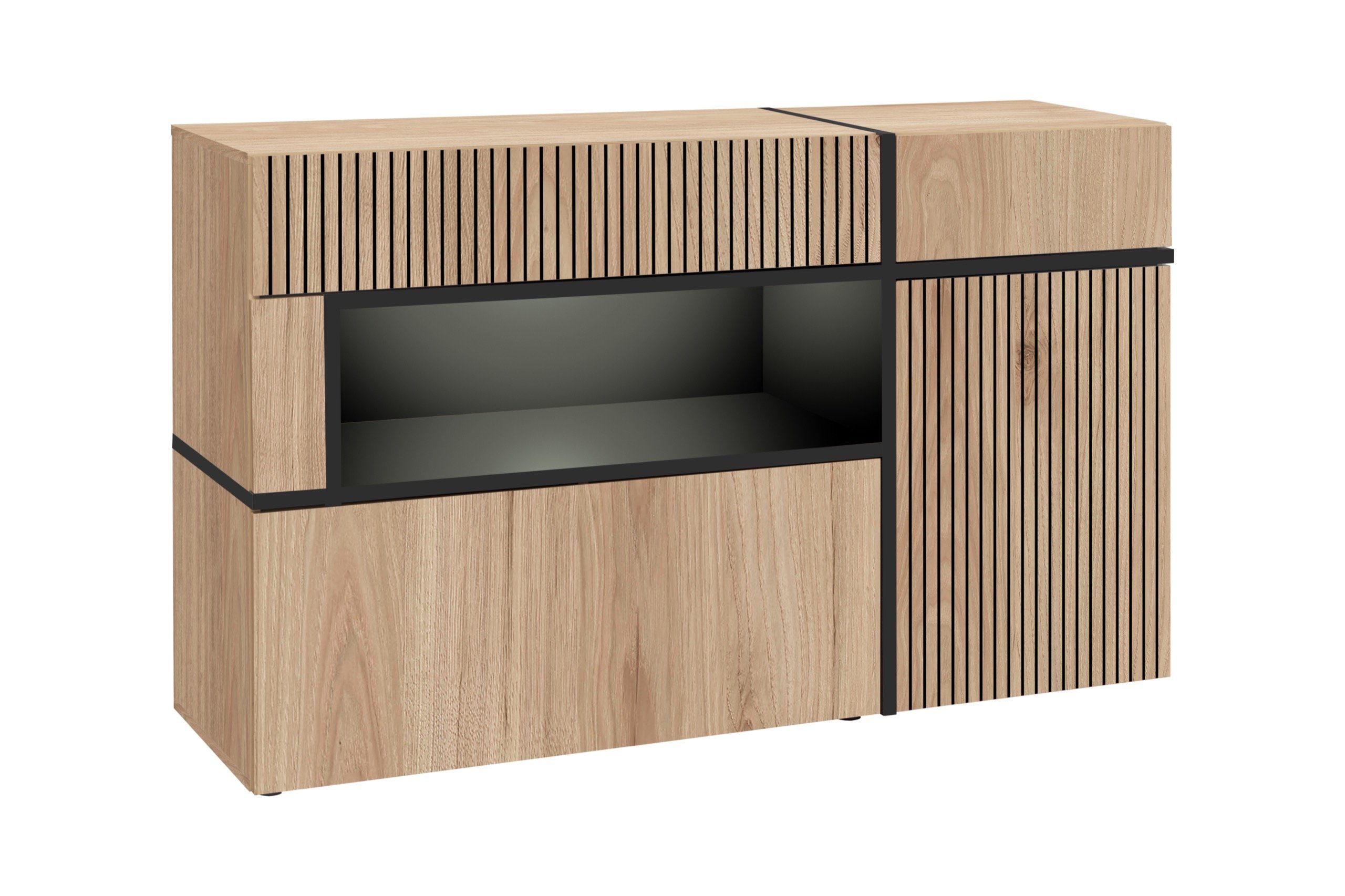 Kommode Kommode CROSS Hochglanz / Lamellen Fronten Push-Click Led Beleuchtung