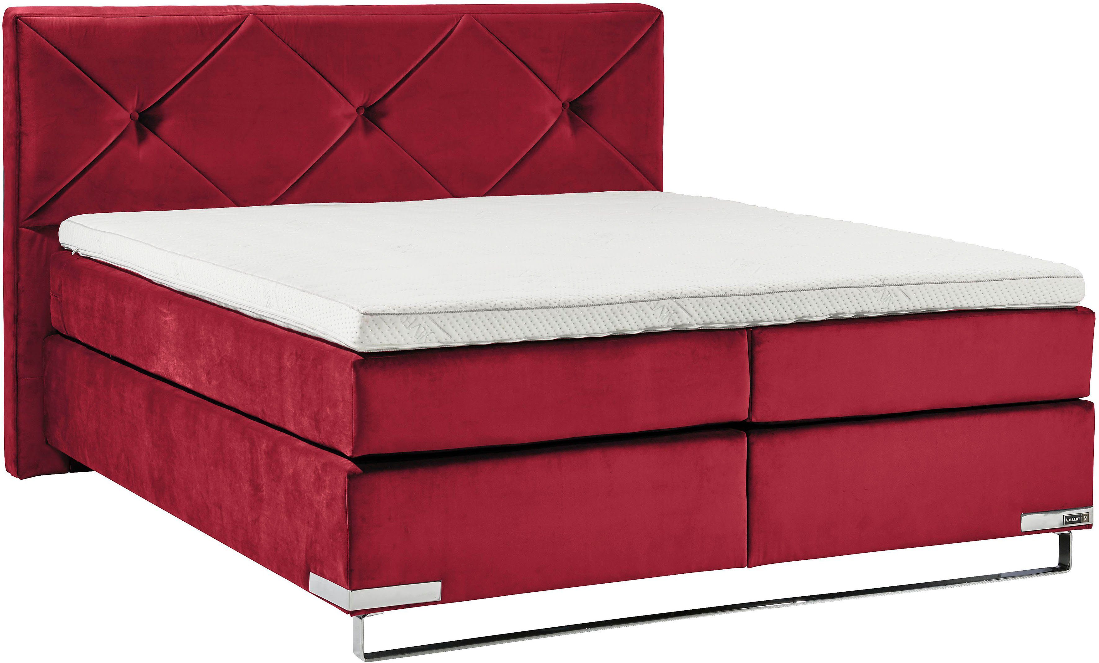 Musterring Boxspringbett Dubai, Kufe in Chrom, 3 Härtegrade, Kopfteil mit Knopfheftung