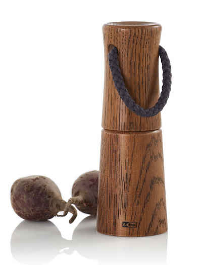 AdHoc Salz-/Pfeffermühle YASO 17 cm manuell, (1 Stück), Gewürzmühle aus Eichenholz mit Tragegriff aus Naturfaser