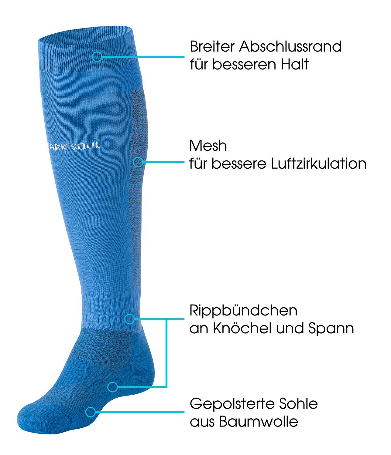 Fußball gepolsterter Sportsocken, Stark Paar) Fussballstutzen Grau Fussballsocken mit Stutzenstrümpfe (1 Sohle, Soul®