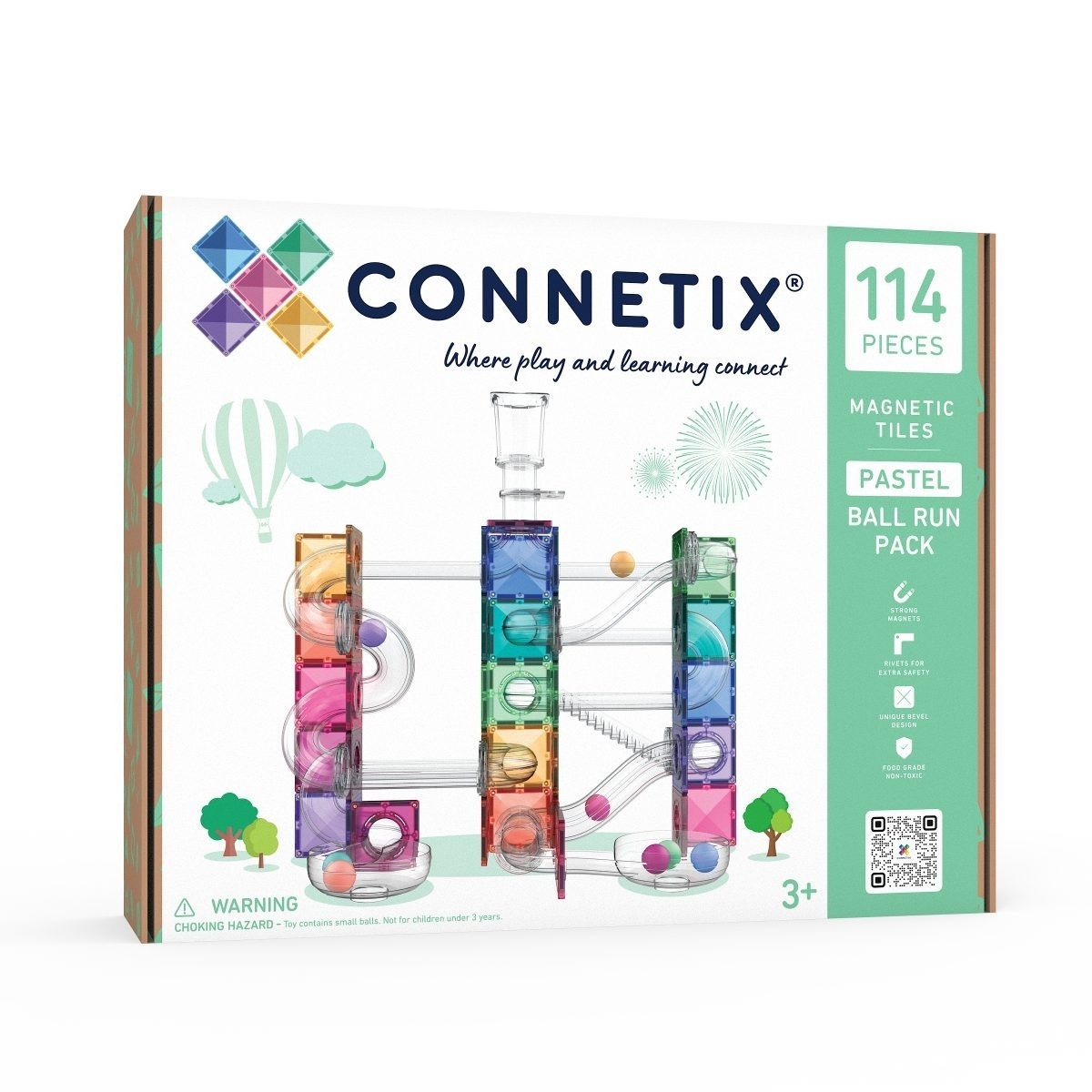 Connetix Pastel Ball Run Pack 114 Teile, Kugelbahn-Set, Pastellfarben Magnetspielbausteine