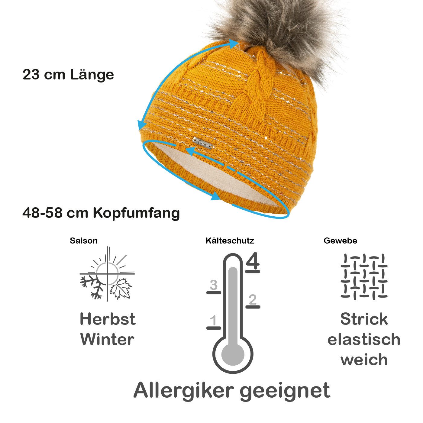 Faera Bommelmütze Wintermütze Damen Herren Mütze Beanie Haube gefüttert Bommelmütze