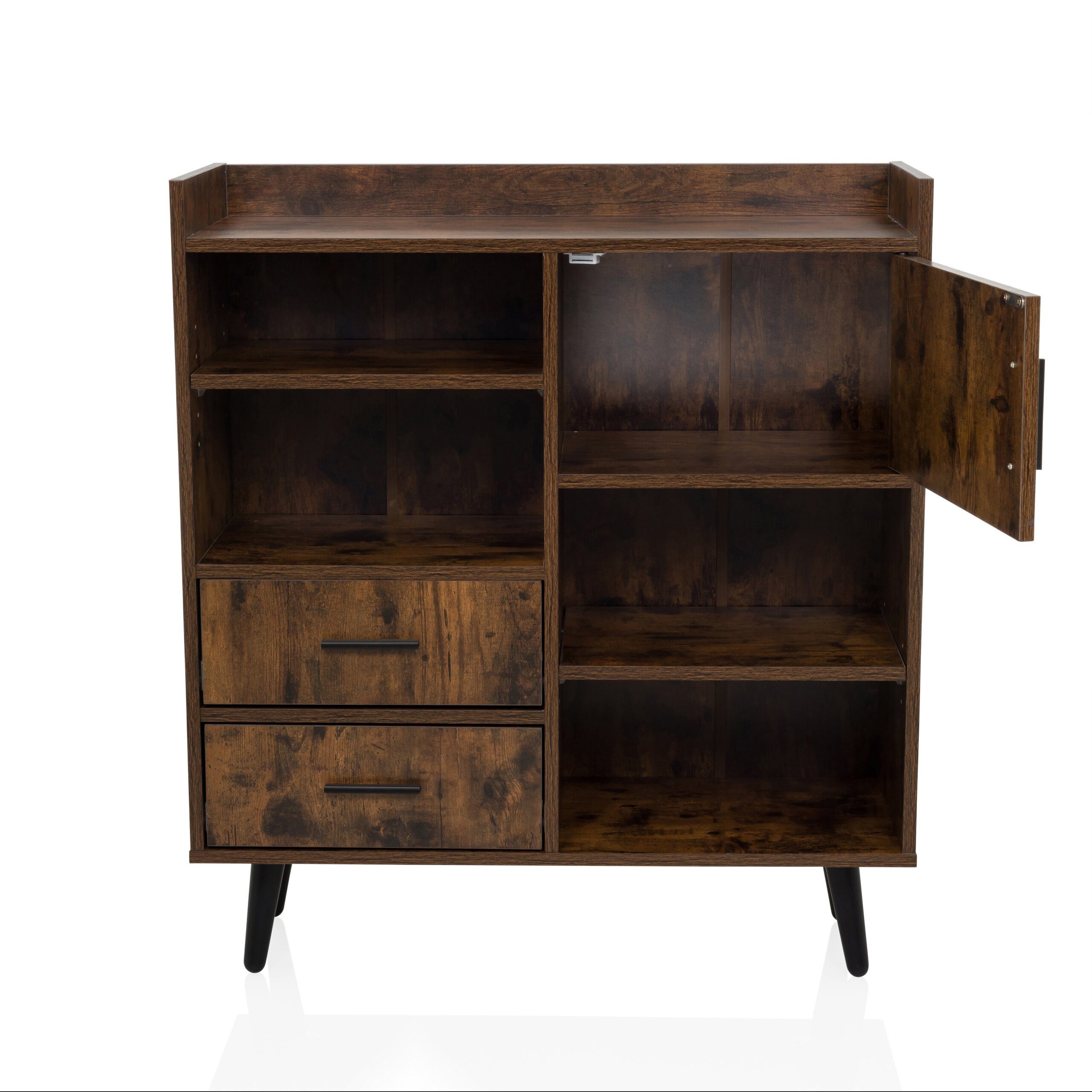 hjh LIVING Kommode MYRDAL Sideboard H/B/T: 90.0 x 80.0 x 30.0 cm, Highboard Anrichte mit 2 Schubladen 1 Tür, Industrial-Stil, Holzfuß