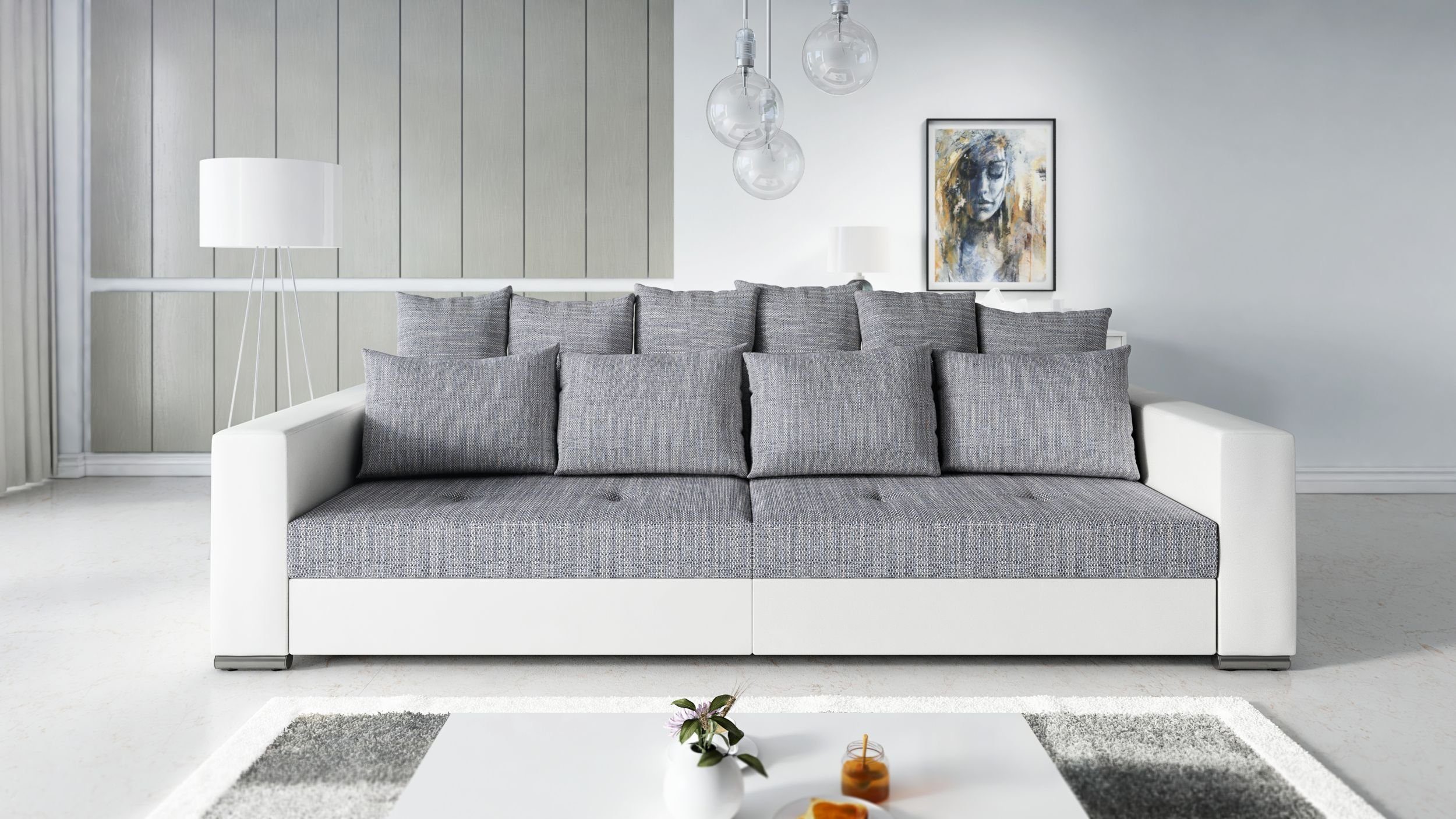 Küchen-Preisbombe Sofa Modernes Big Sofa Wohnlandschaft Sofa Couch Jumbo 1  - Weiß - Hellgrau, Sofa | Big Sofas