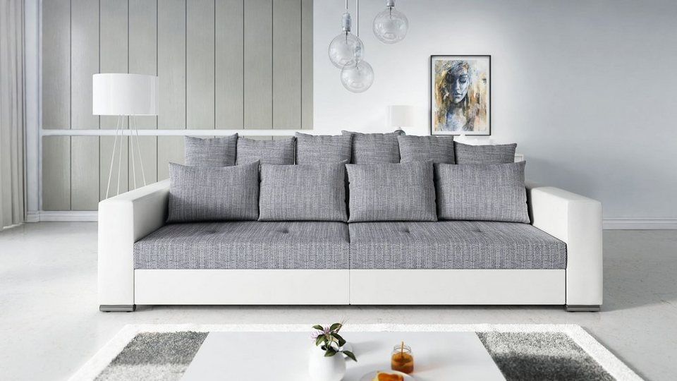 Küchen-Preisbombe Sofa Modernes Big Sofa Wohnlandschaft Sofa Couch Jumbo 1  - Weiß - Hellgrau, Sofa