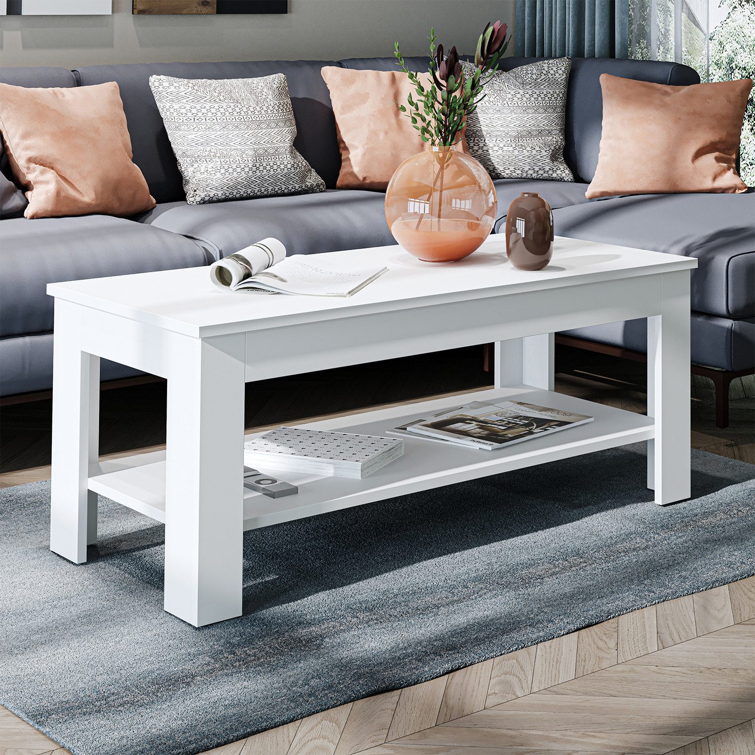 Roomart Wohnzimmertisch Couchtisch HELSINKI mit Ablageboden Wohnzimmertisch Sofatisch modern, Mit unterer Ablage, in zwei Formaten