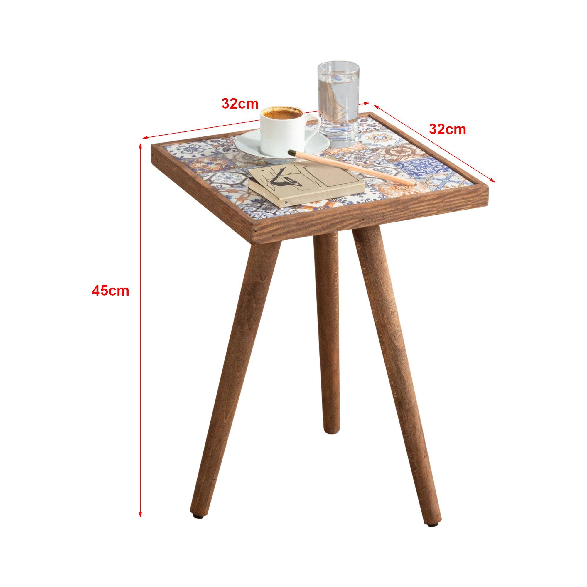 en.casa cm Keramik Beistelltisch, Walnuss-Optik »Götene« Tischplatte Sofatisch 45x32x32