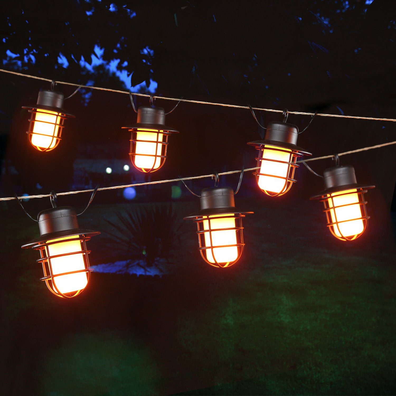 MARELIDA LED-Lichterkette »LED Solar Lichterkette 6 Laternen mit  Feuereffekt flackernde LED Außen Deko«