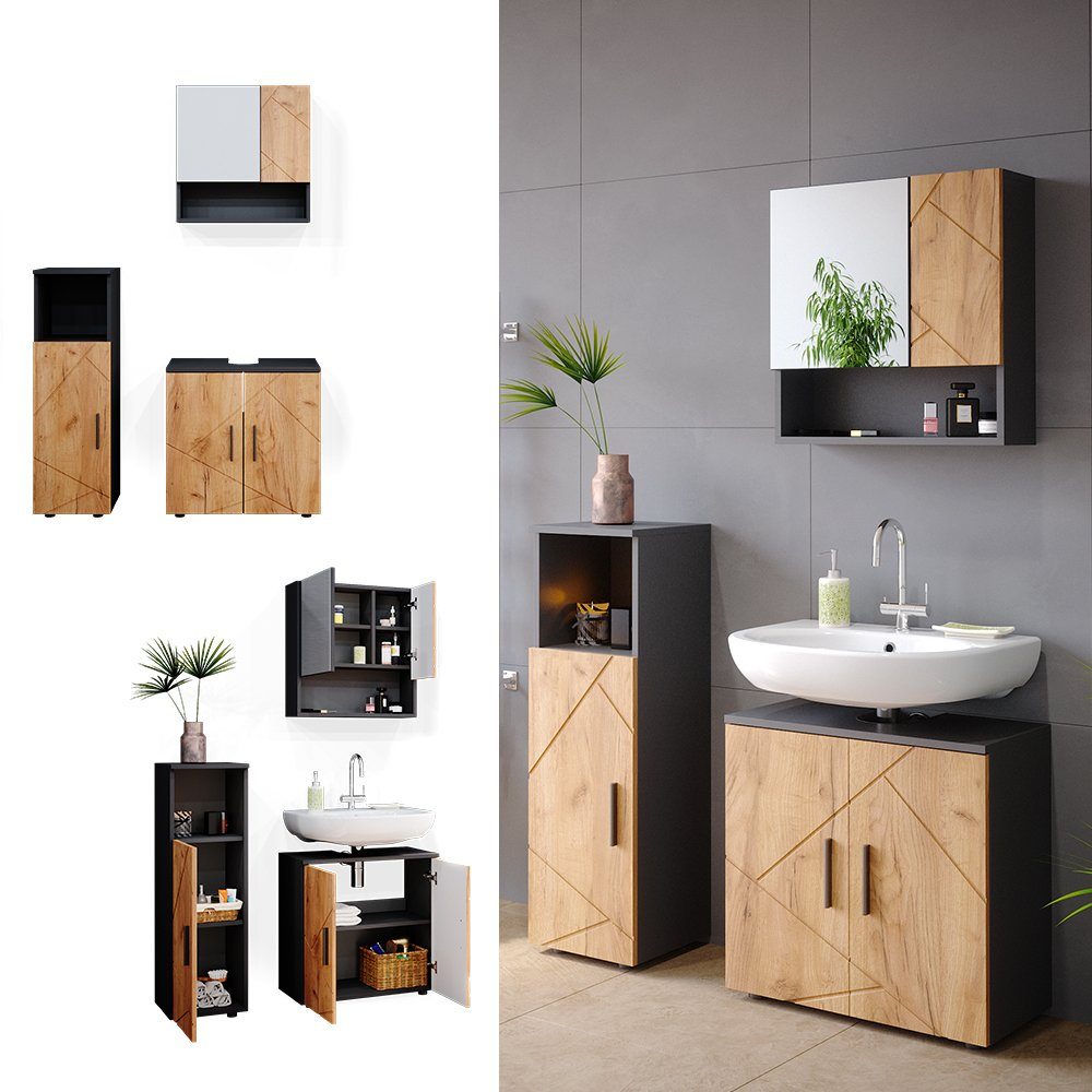 Vicco Badmöbel-Set Irma, Anthrazit/Eiche, 3 Teile, (3-er Set, 3-St., 3er Se günstig online kaufen