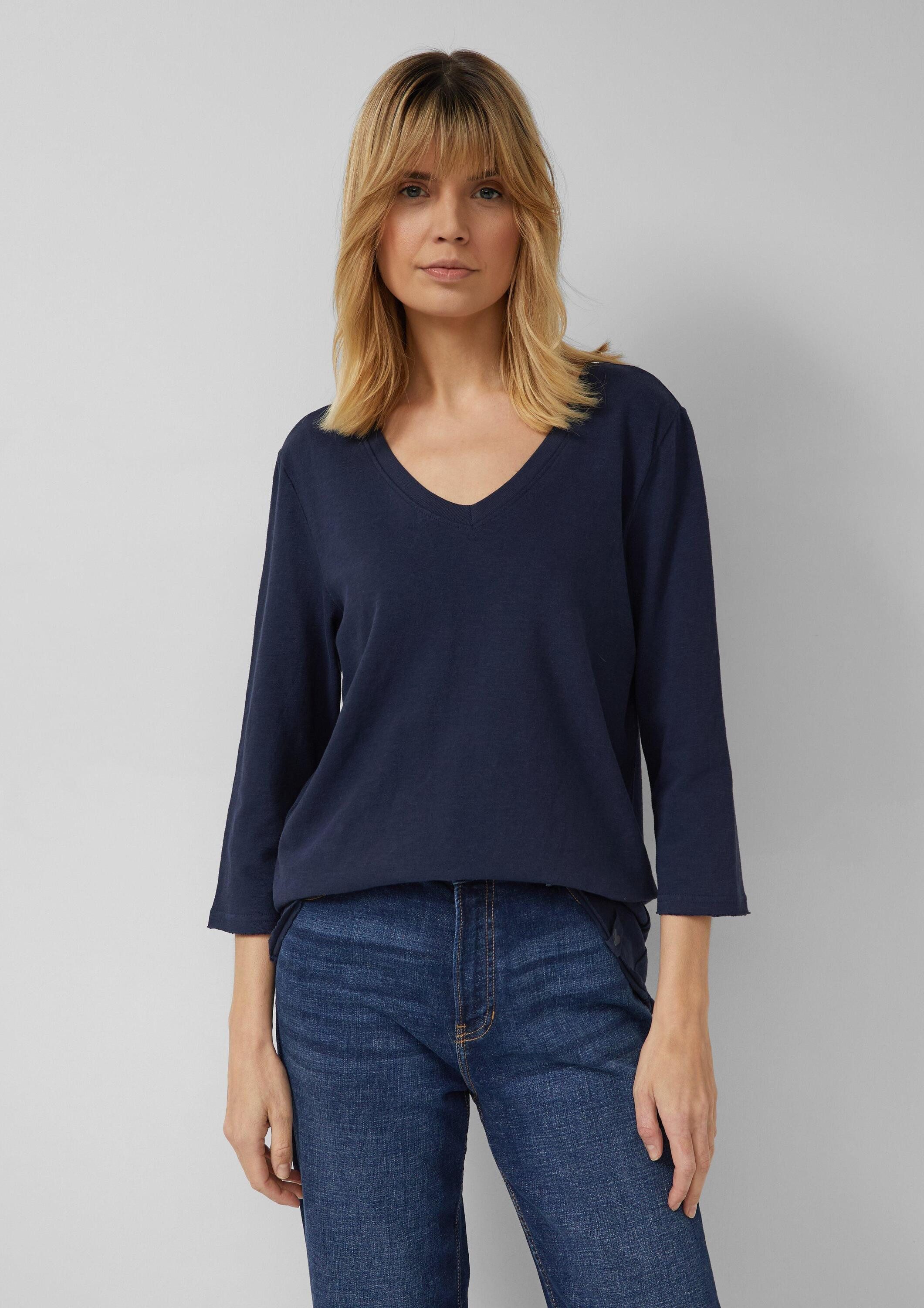 s.Oliver 3/4-Arm-Shirt T-Shirt Jersey-T-Shirt mit Flammgarnstruktur und gerundetem Saum