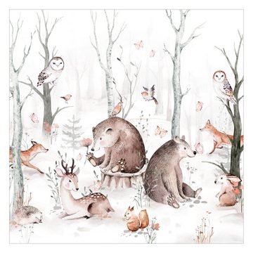 Bilderdepot24 Kindertapete Kinderzimmer Aquarell Waldtierfreunde Bär Fuchs Eule Bäume Wanddeko, Glatt, Matt, (Inklusive Gratis-Kleister oder selbstklebend), Mädchenzimmer Jungenzimmer Babyzimmer Bildtapete Fototapete Wandtapete