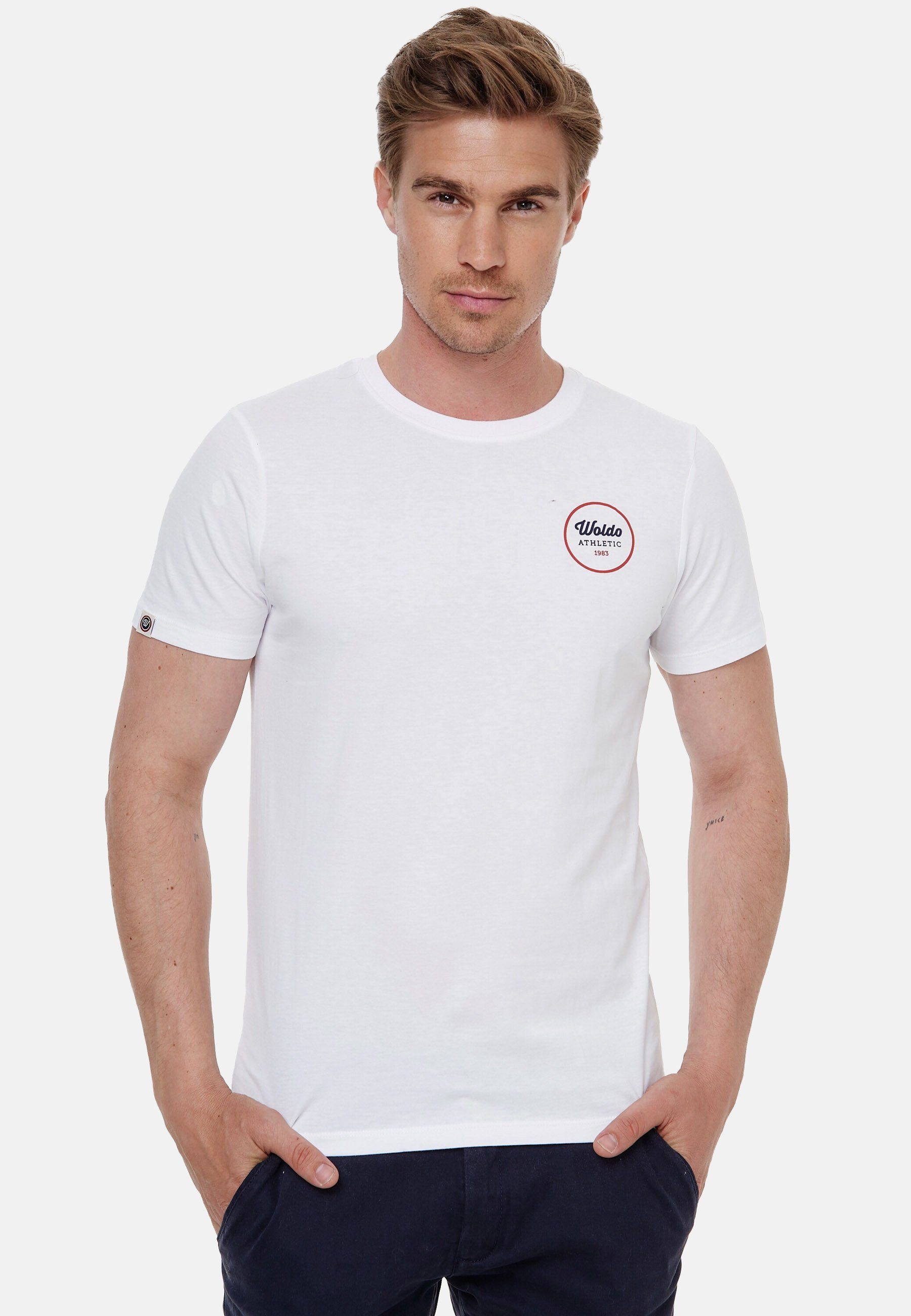 T-Shirt Runder Print T-Shirt Athletic weiß Woldo