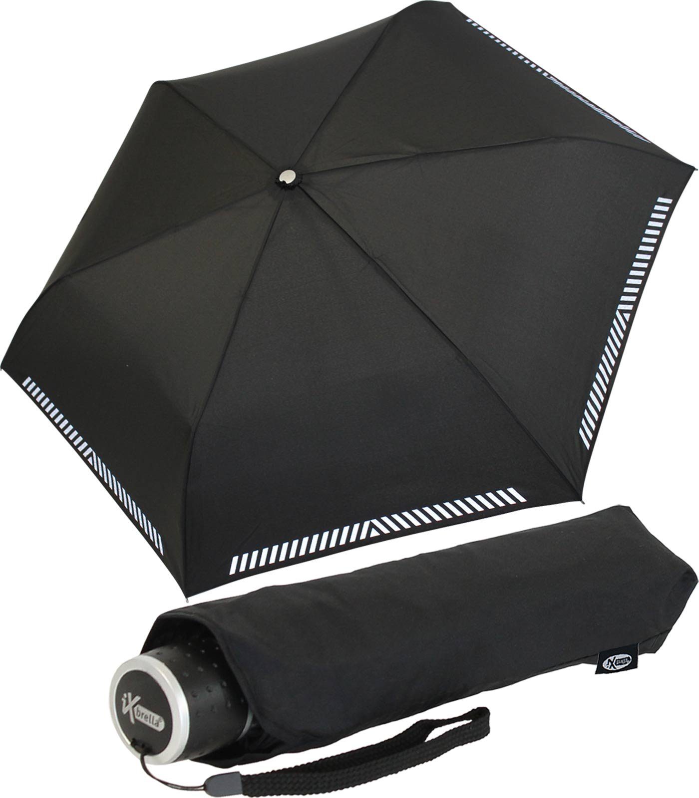 iX-brella Taschenregenschirm Mini Kinderschirm Safety Reflex extra leicht, reflektierend schwarz