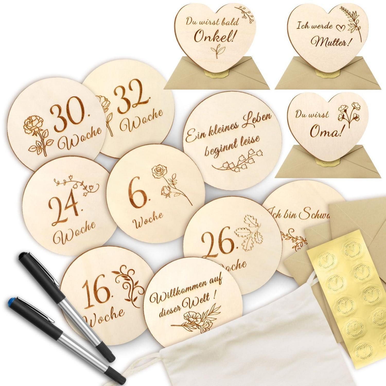 LuxusKollektion Geschenkbox Meilensteinkarten Schwangerschaft Holzset Dm 10cm
