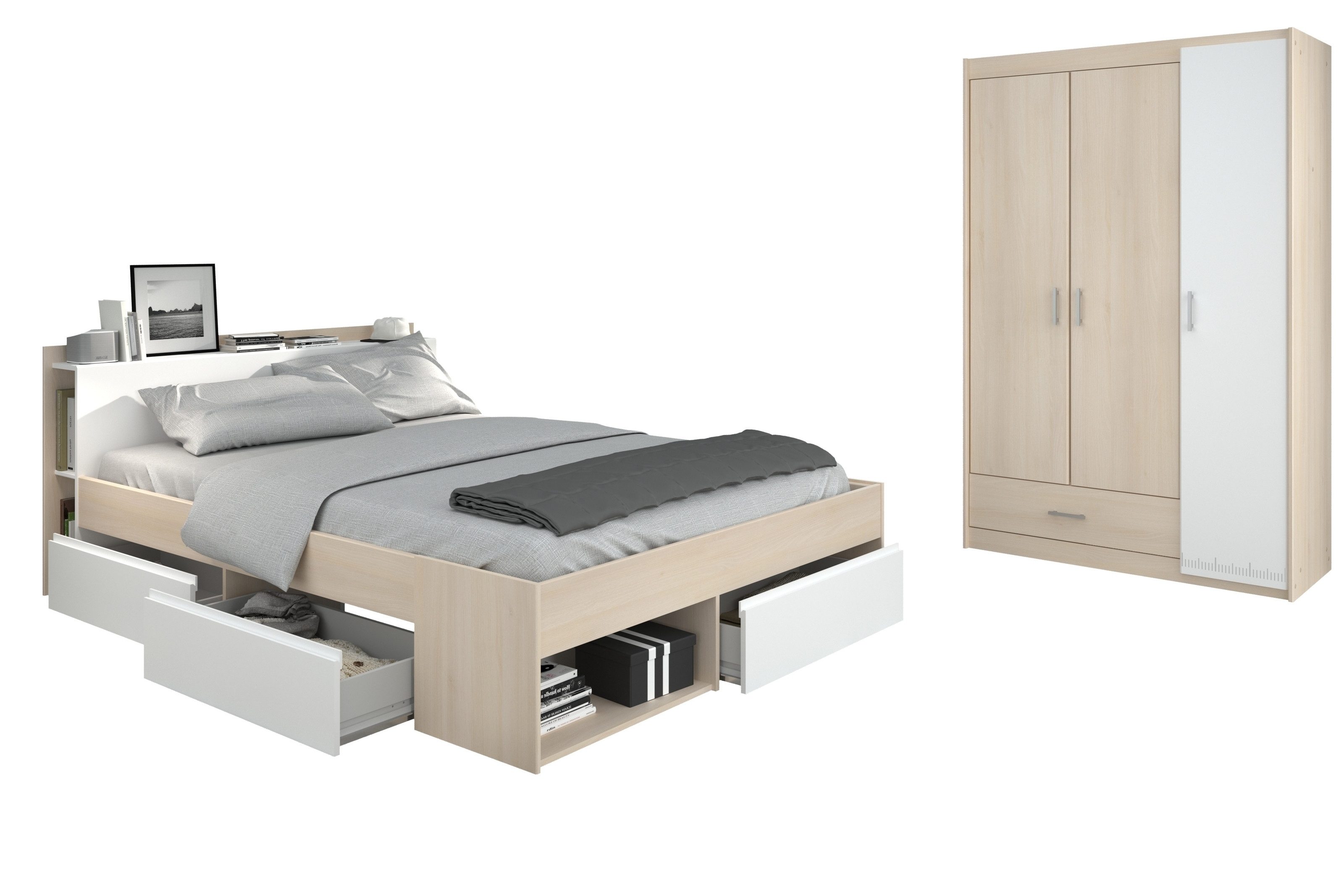 Parisot Jugendzimmer-Set Most 71, (2-teilig) Kleiderschrank, Stauraumbett, in Akazie Dekor / Weiß