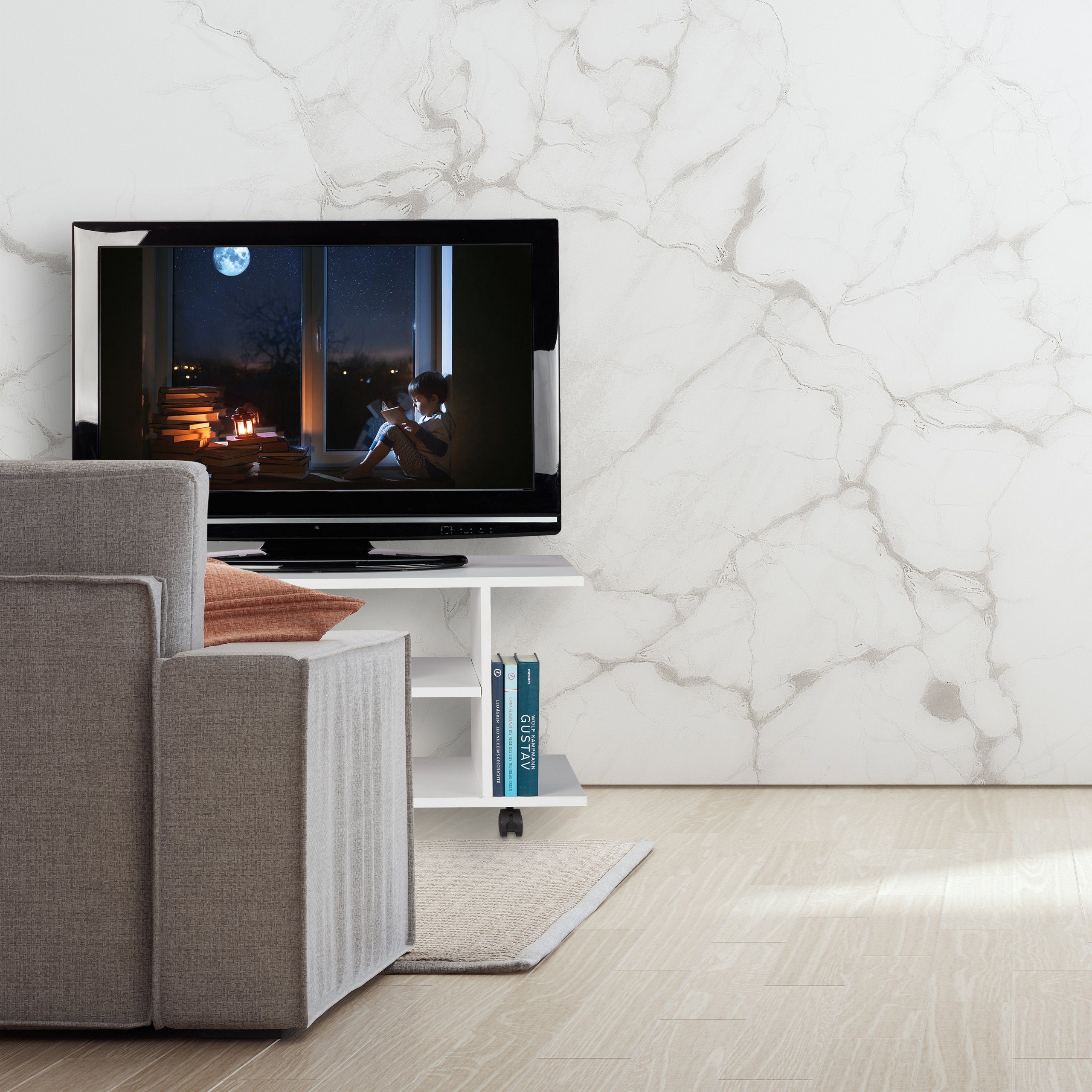 relaxdays TV-Regal TV Board mit Rollen weiß, 1-tlg. – Bild 5 von 5