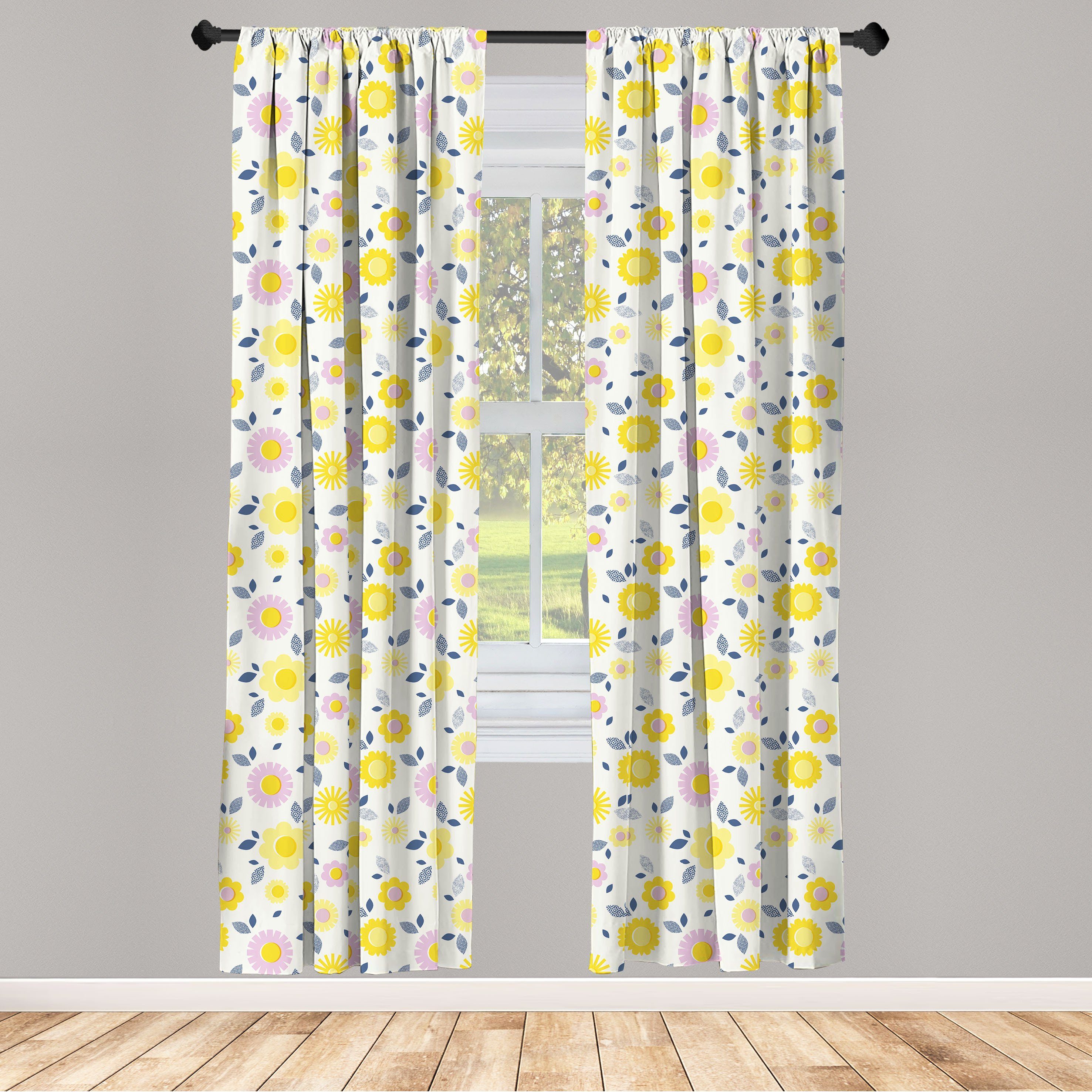 Gardine Vorhang für Wohnzimmer Schlafzimmer Dekor, Abakuhaus, Microfaser, Gänseblümchen Pastel Summer Flowers