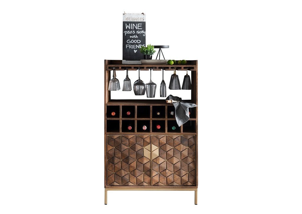 Main Möbel Weinregal 75x115cm "Assuan" Mango & Metall goldfarbig