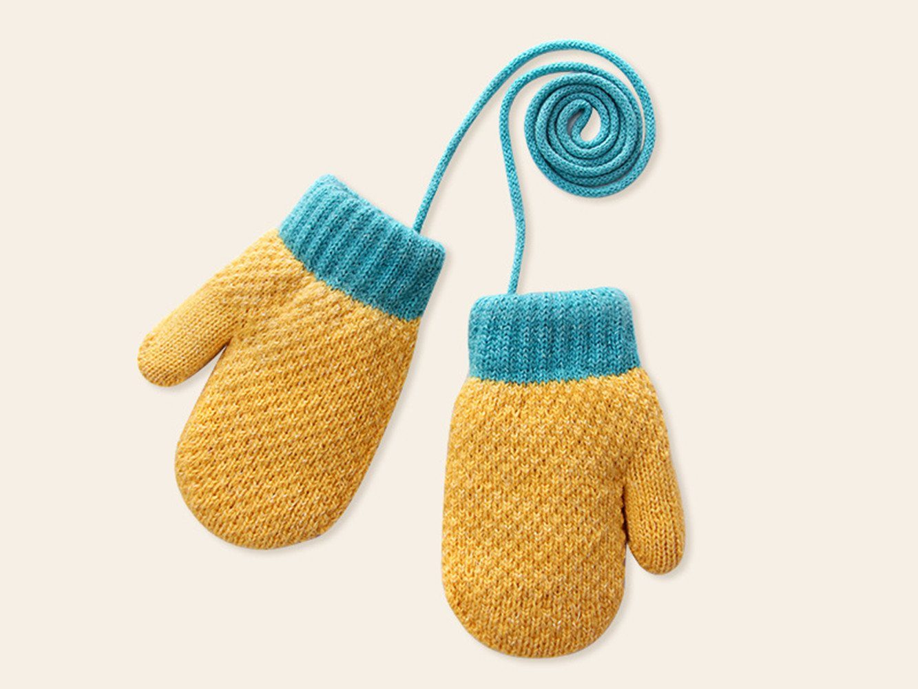 XDeer Fäustlinge Baby Handschuhe, Fäustlinge Kinder Winterhandschuhe Warm Strickhandschuhe mit Schlüsselband für 1-3 Jahre Mädchen Junge yellow