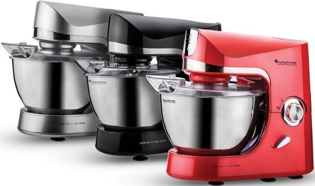 TurboTronic by Z-Line Küchenmaschine ProMix XXL Knetmaschine mit Edelstahl-Rührschüssel mit Spritzschutz, 2000 W, 5 l Schüssel, mit Rührbesen, Knethaken und Schneebesen, Teigkneter