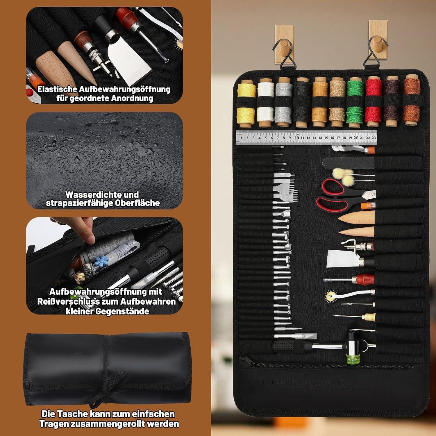 LuxusKollektion Nähnadeln Lederwerkzeug Set 102-teilig Ledernähen Stanzen Prägen
