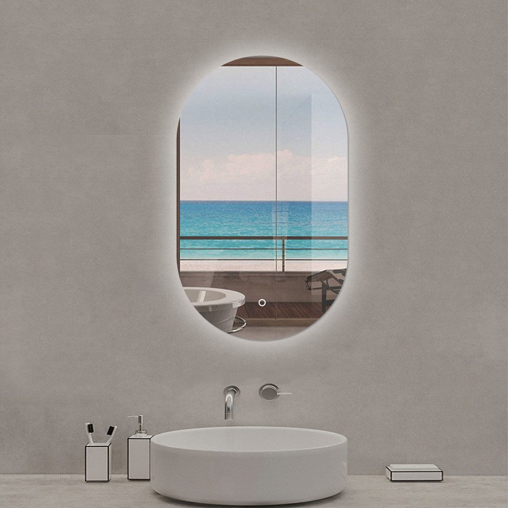 duschspa Badspiegel Kaltweß LED Beleuchtung Wandspiegel Hinterbeleuchtung 50-100cm, Touch/Wandschalter, 1 Stunde Abschaltung